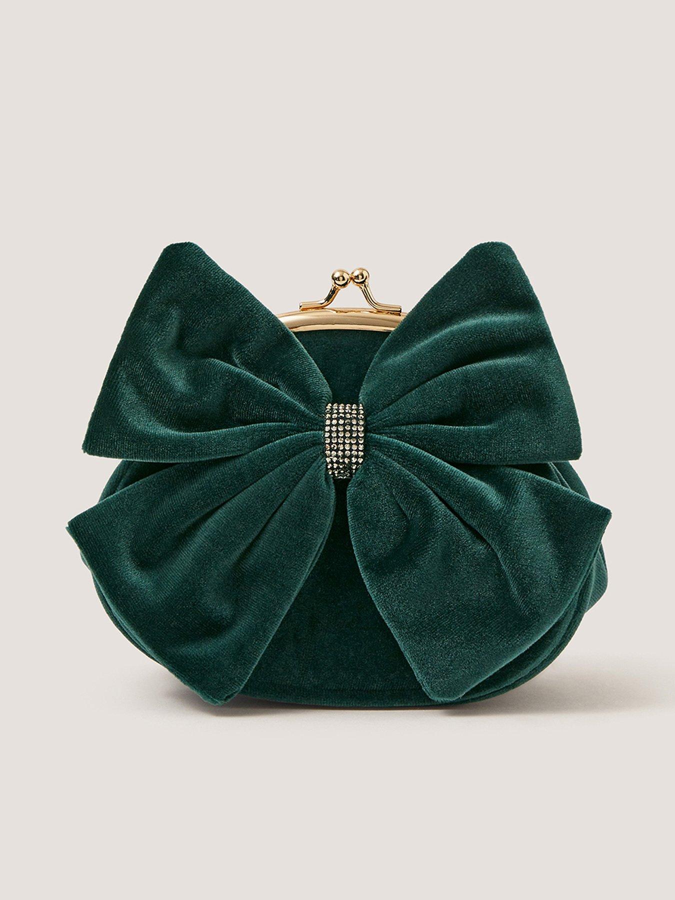Monsoon Girls Velvet Bow Clip Frame Bag - Green
