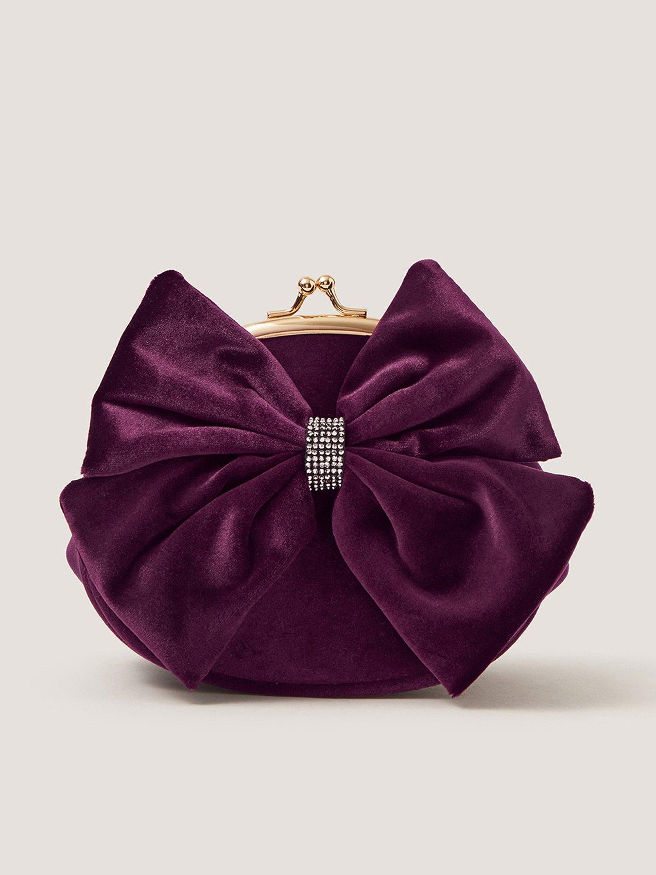 Image 1 of 4 of Monsoon Girls Velvet Bow Clip Frame Bag - Purple