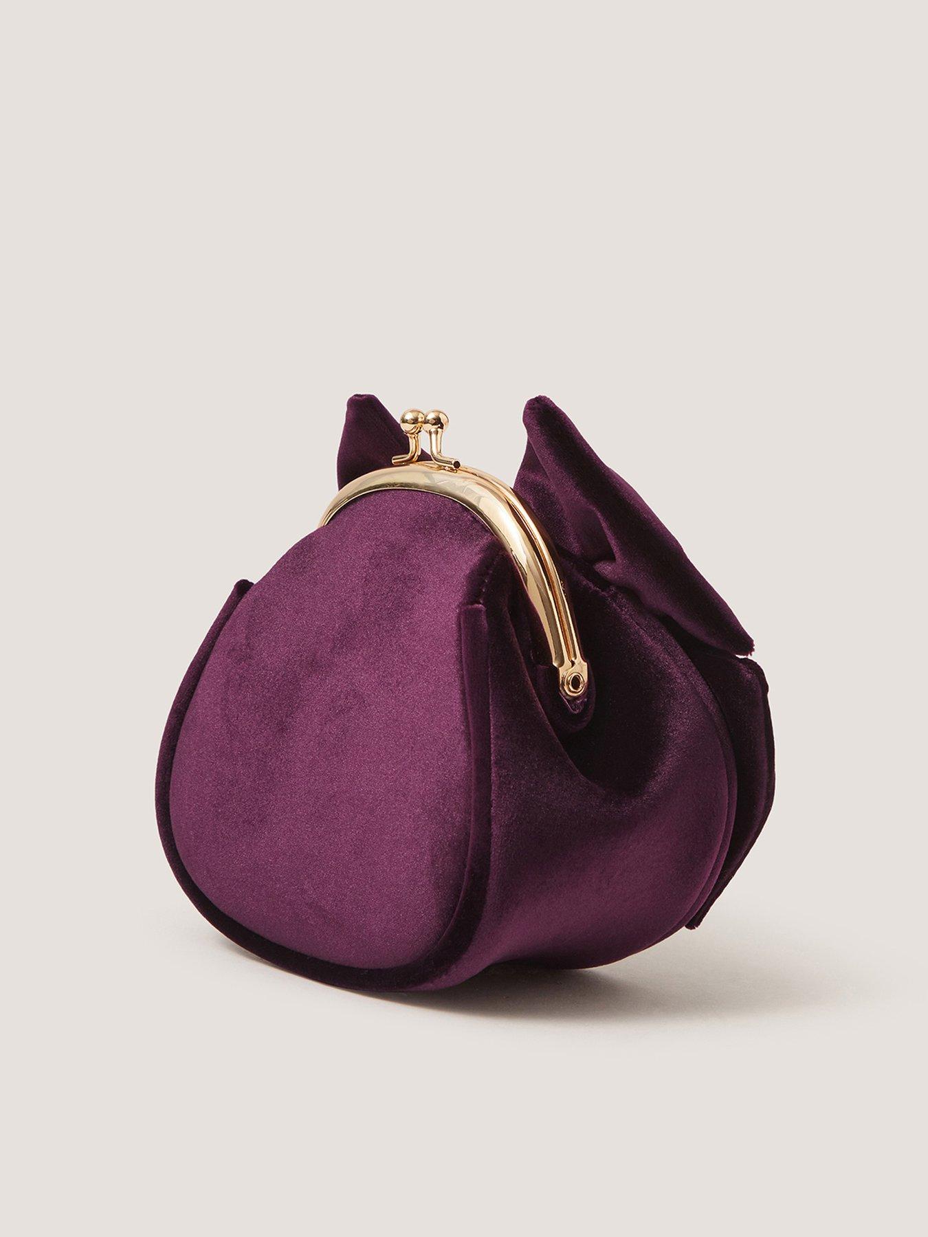 Image 2 of 4 of Monsoon Girls Velvet Bow Clip Frame Bag - Purple
