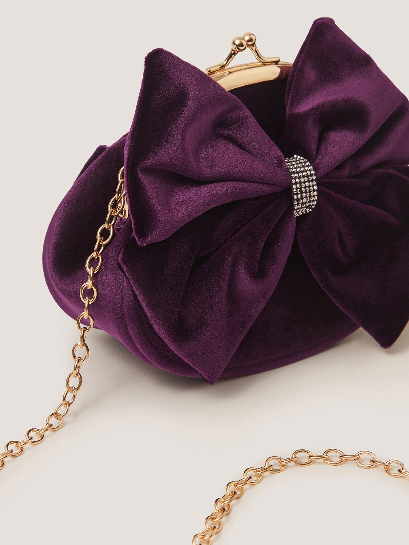 Image 3 of 4 of Monsoon Girls Velvet Bow Clip Frame Bag - Purple
