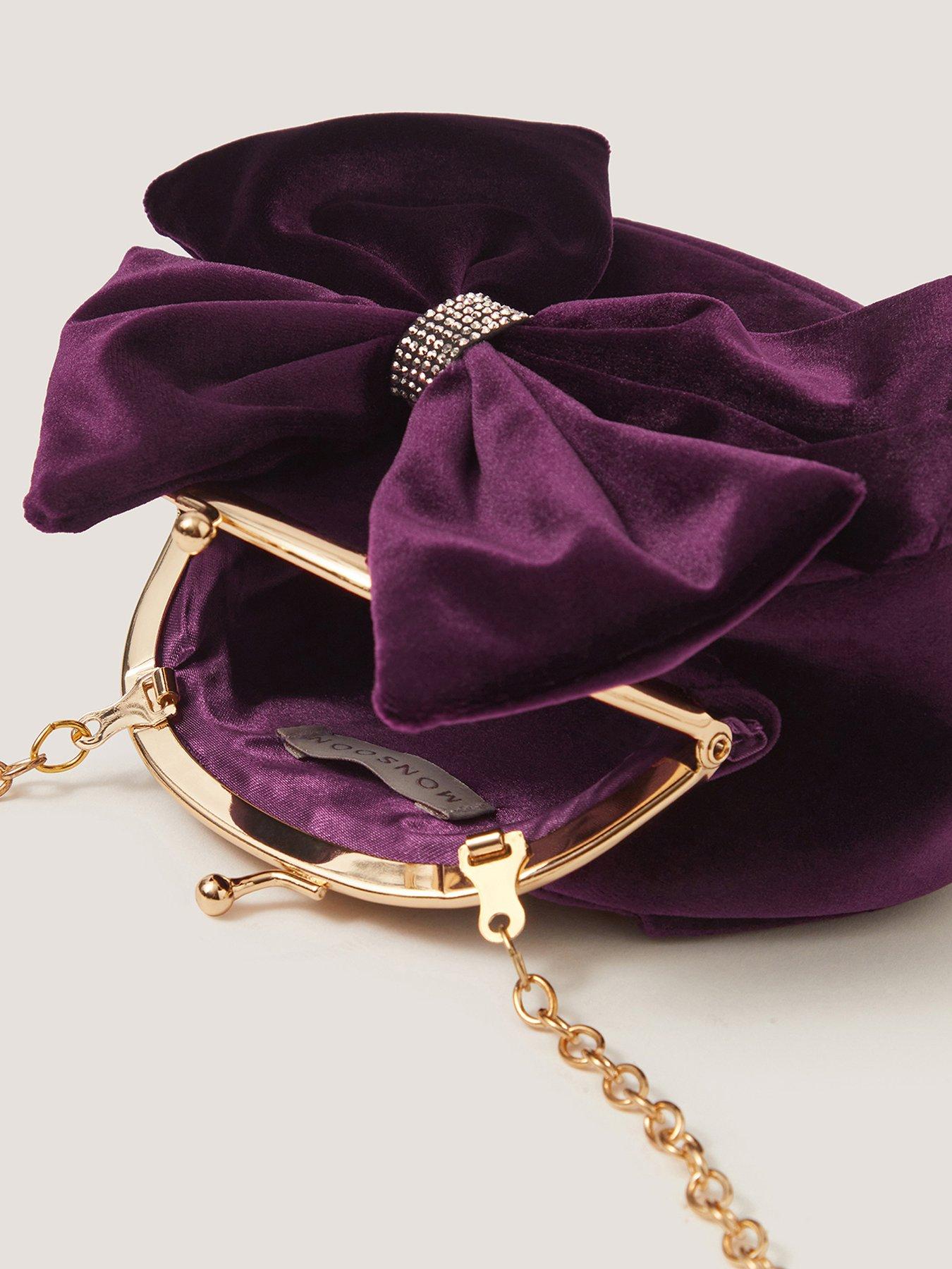 Image 4 of 4 of Monsoon Girls Velvet Bow Clip Frame Bag - Purple