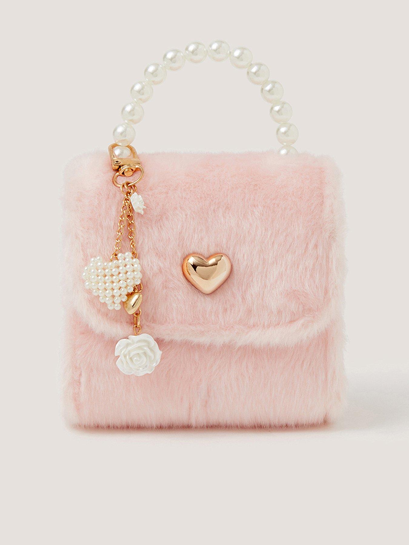 Monsoon Girls Fluffy Pearl Charm Bag - Pale Pink