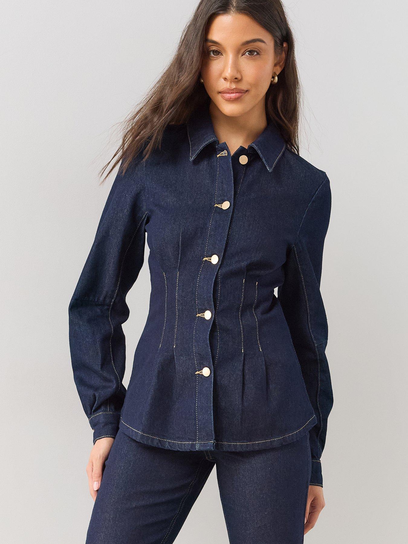Image 1 of 6 of The Very Collection Cinched Waist Shirt Co-Ord - Dark Wash