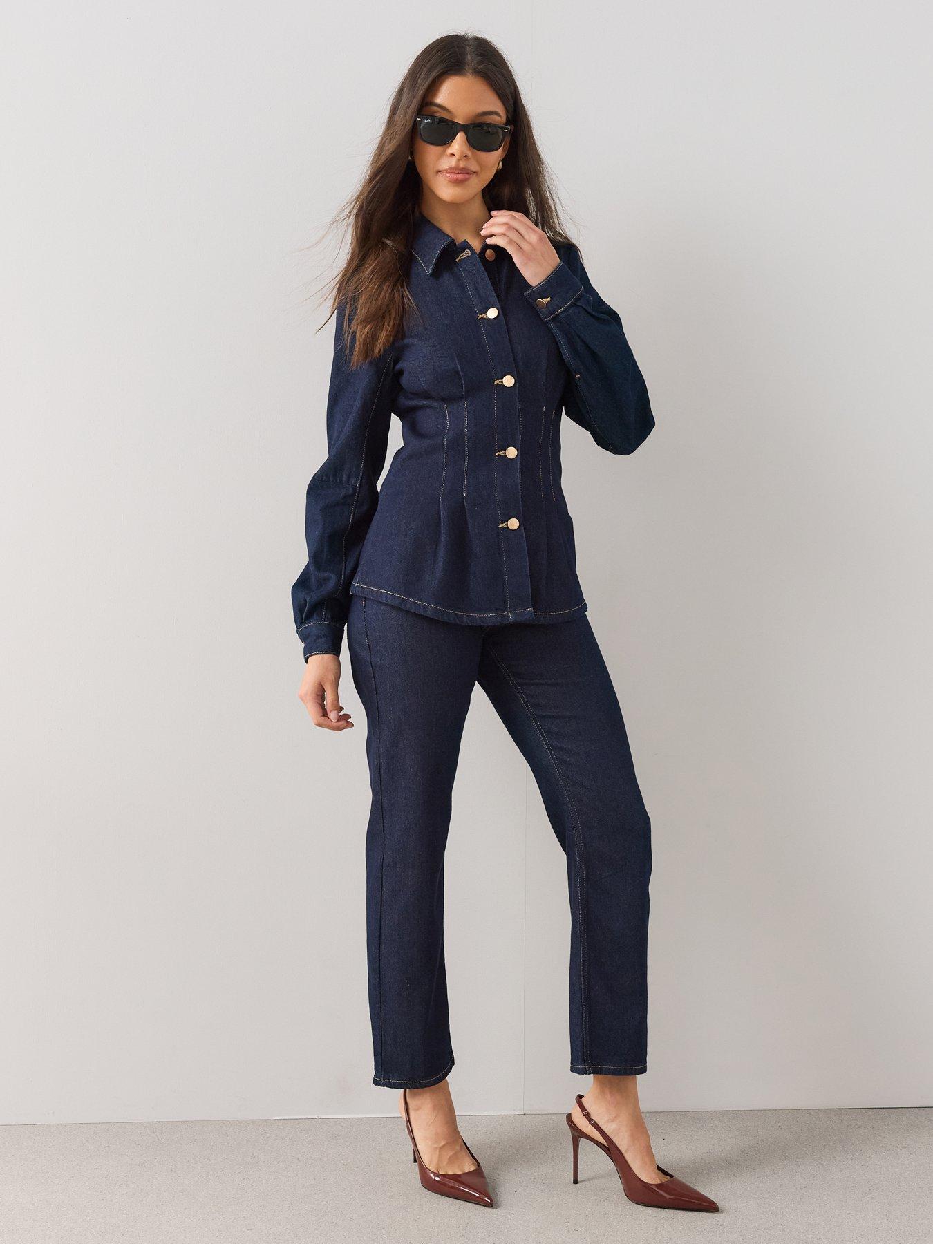 Image 3 of 6 of The Very Collection Cinched Waist Shirt Co-Ord - Dark Wash