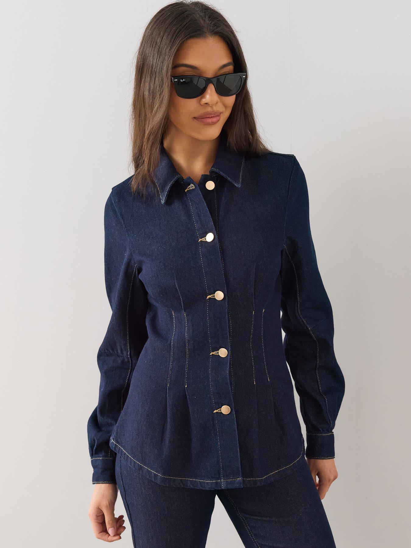 Image 6 of 6 of The Very Collection Cinched Waist Shirt Co-Ord - Dark Wash