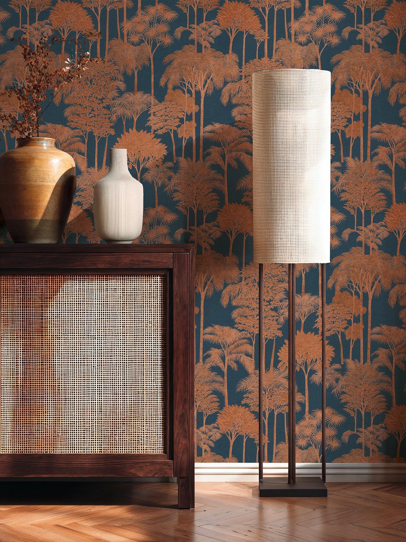 AS Creation Cuba Palms Blue  Copper Non Woven Wallpaper