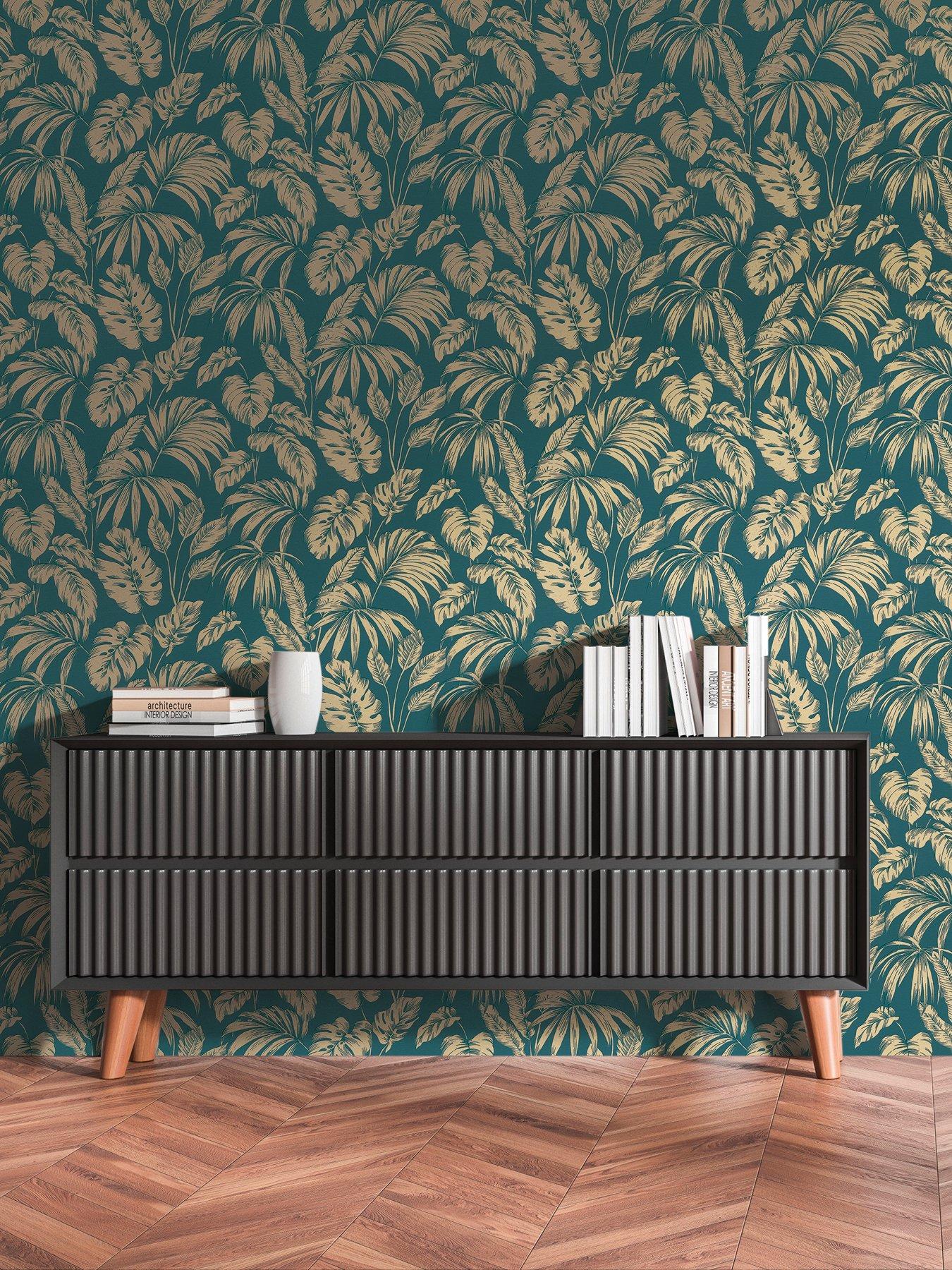 Image 1 of 5 of AS Creation Attractive Havana Leaf Blue Non woven Wallpaper