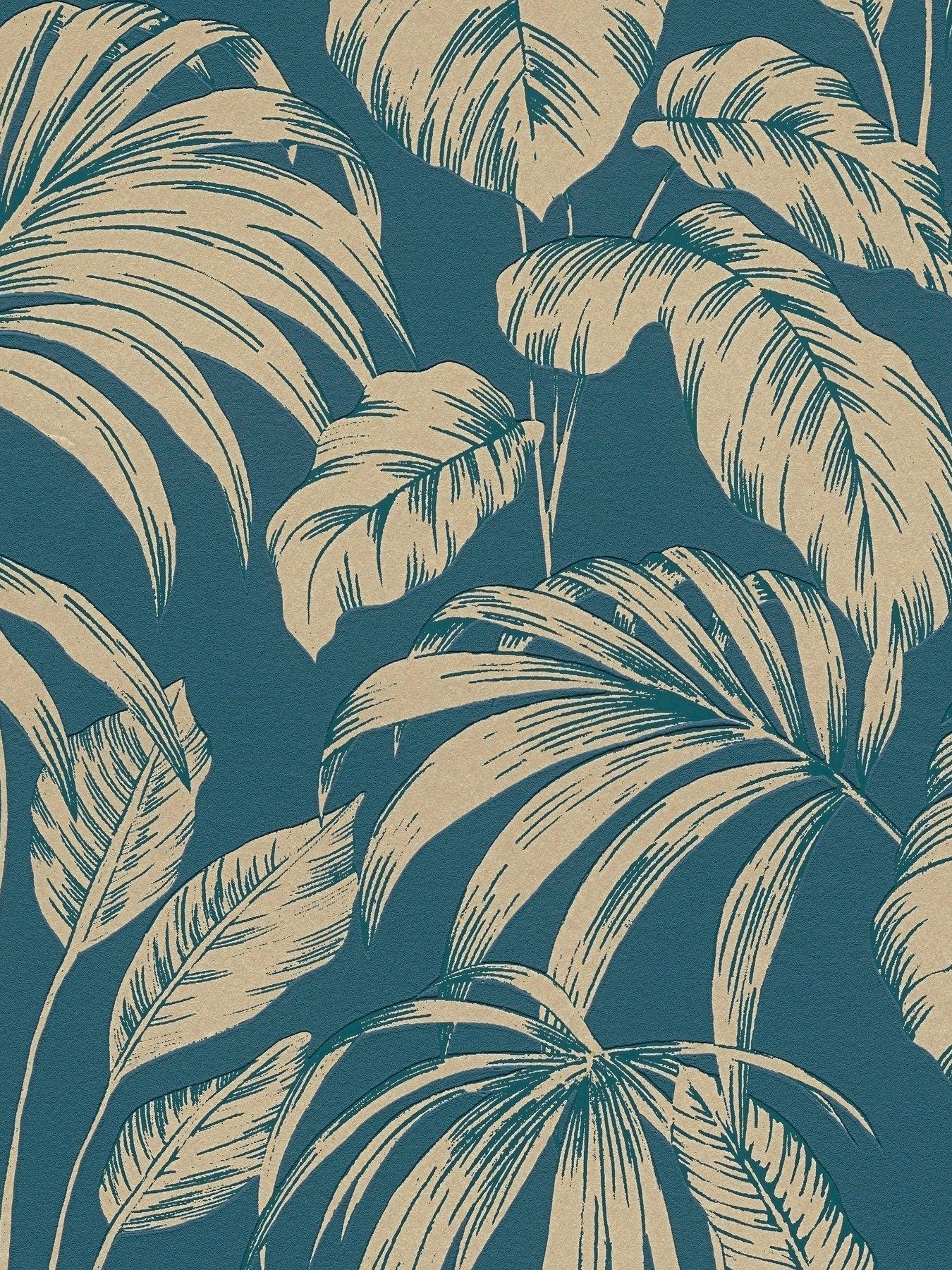Image 2 of 5 of AS Creation Attractive Havana Leaf Blue Non woven Wallpaper