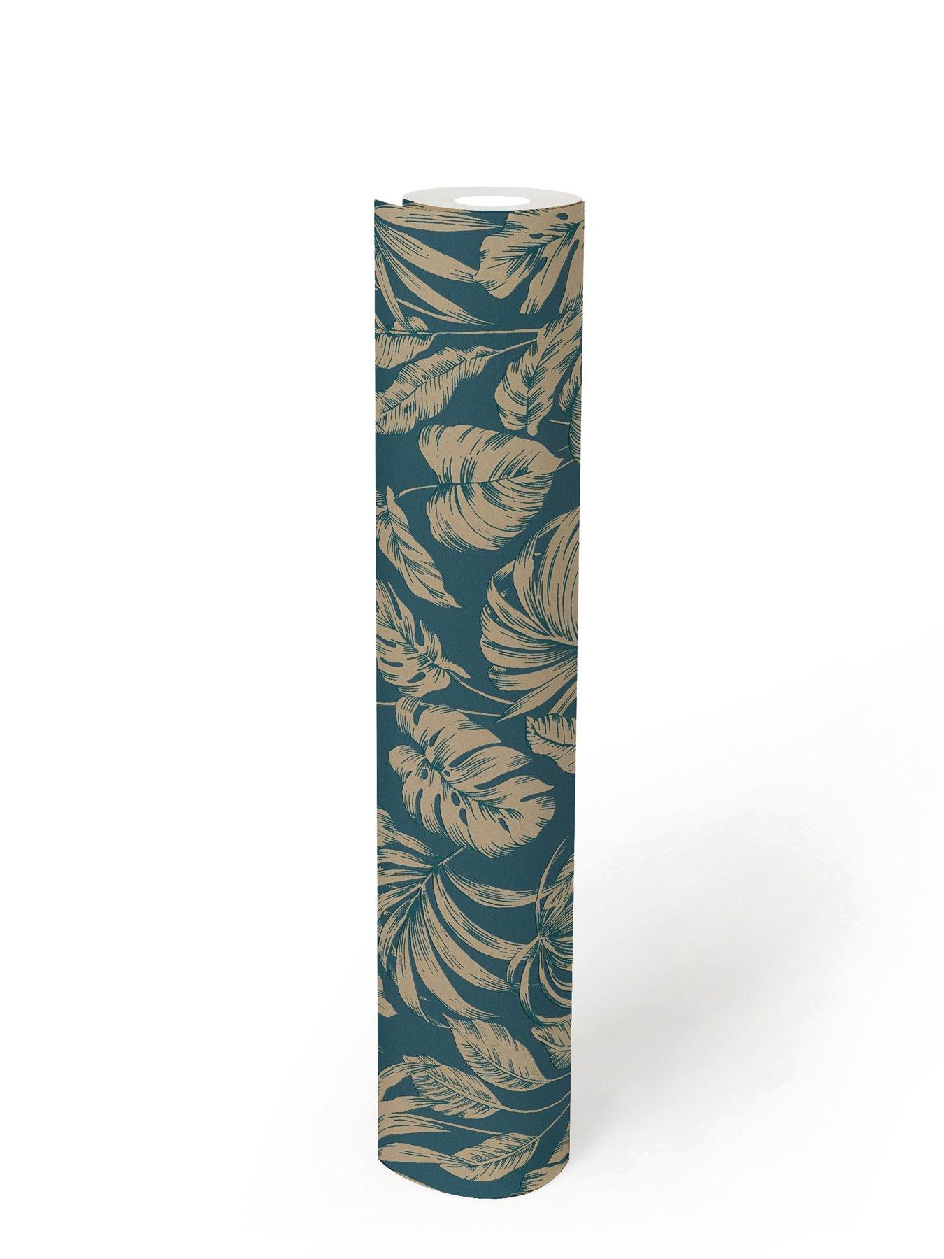 Image 3 of 5 of AS Creation Attractive Havana Leaf Blue Non woven Wallpaper