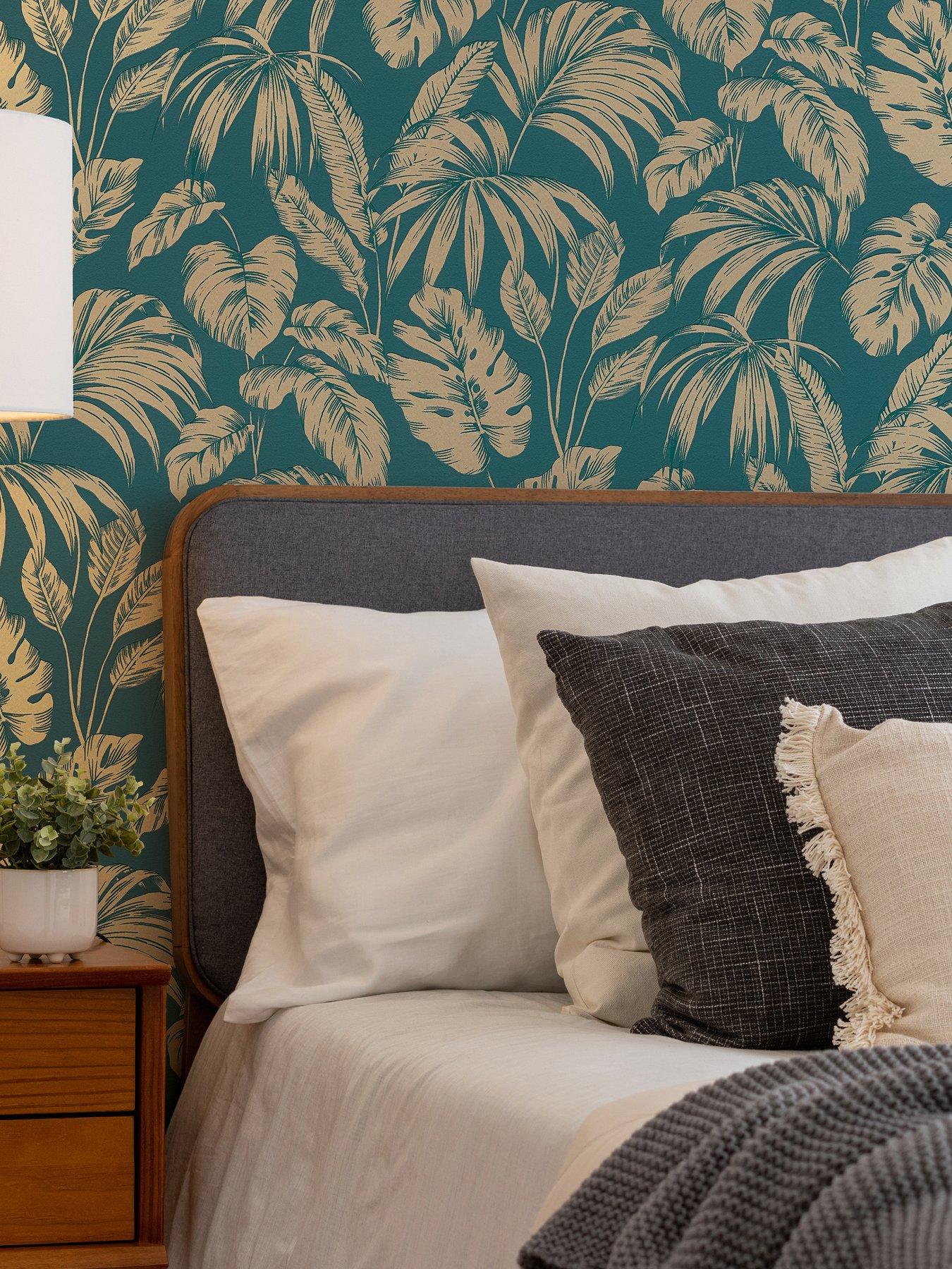 Image 4 of 5 of AS Creation Attractive Havana Leaf Blue Non woven Wallpaper