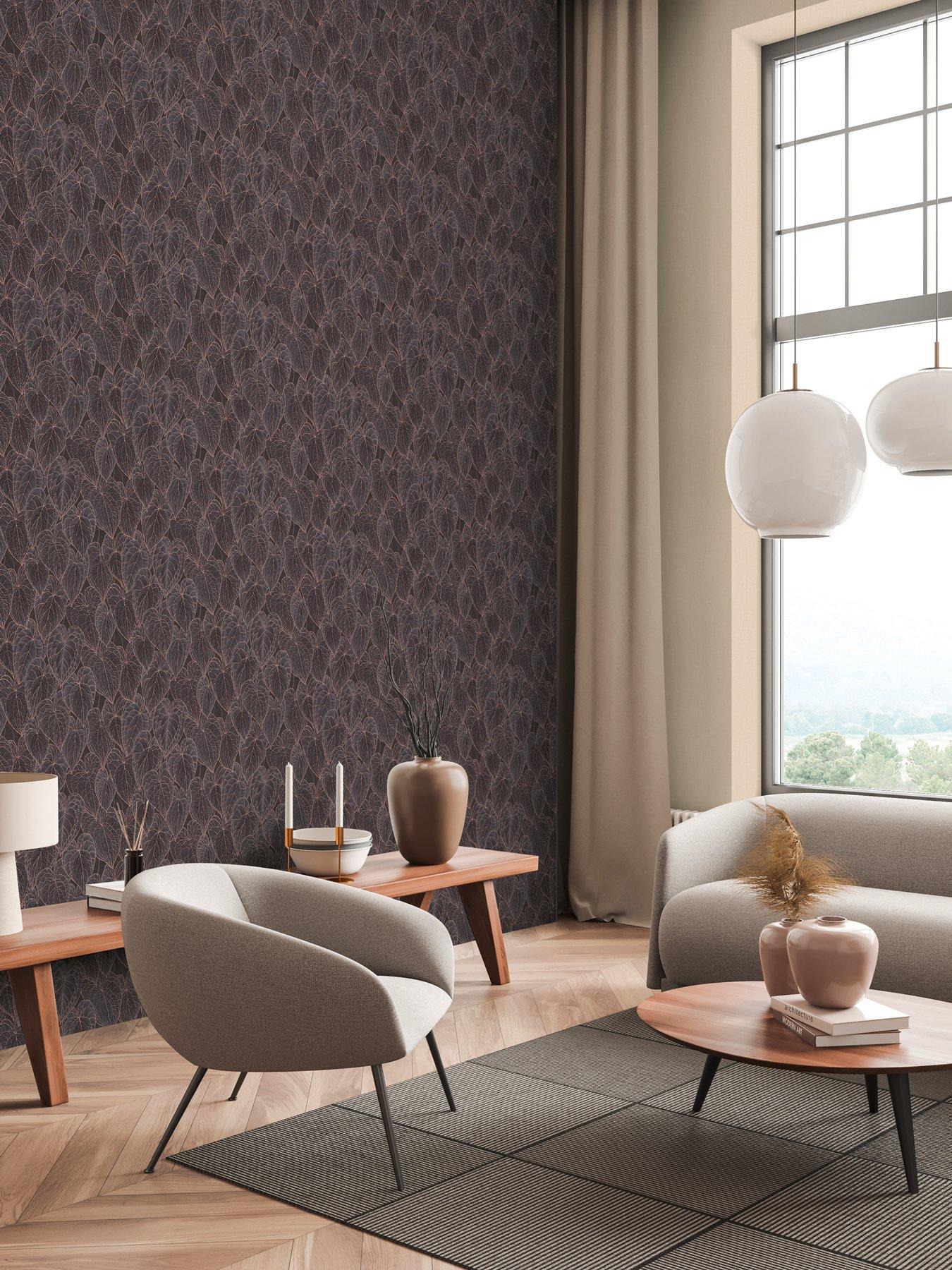 AS Creation Daniek Hechter Grey Black leaf Wallpaper