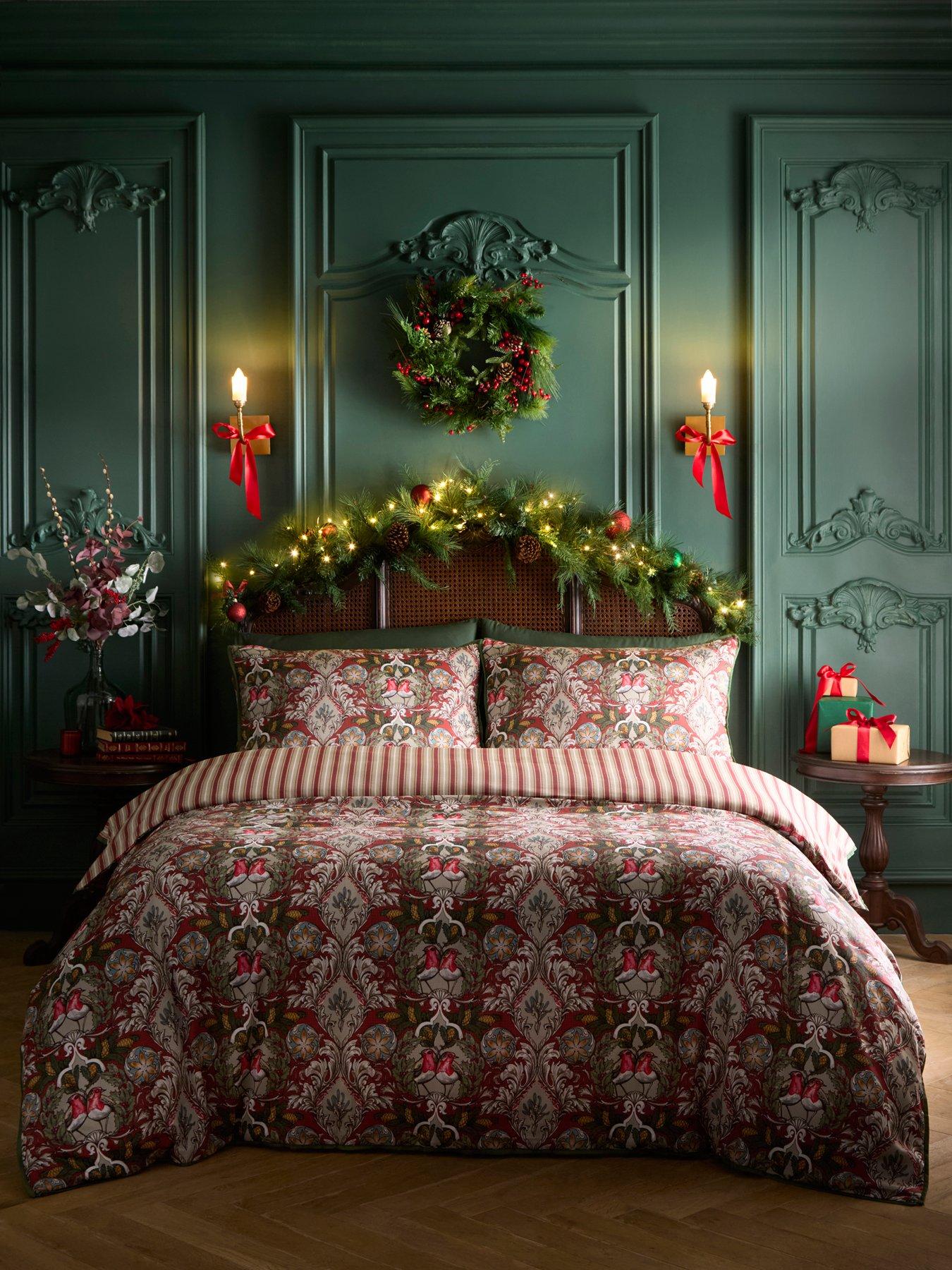 Laurence Llewelyn-Bowen Festive Robin Duvet Cover Set In Red