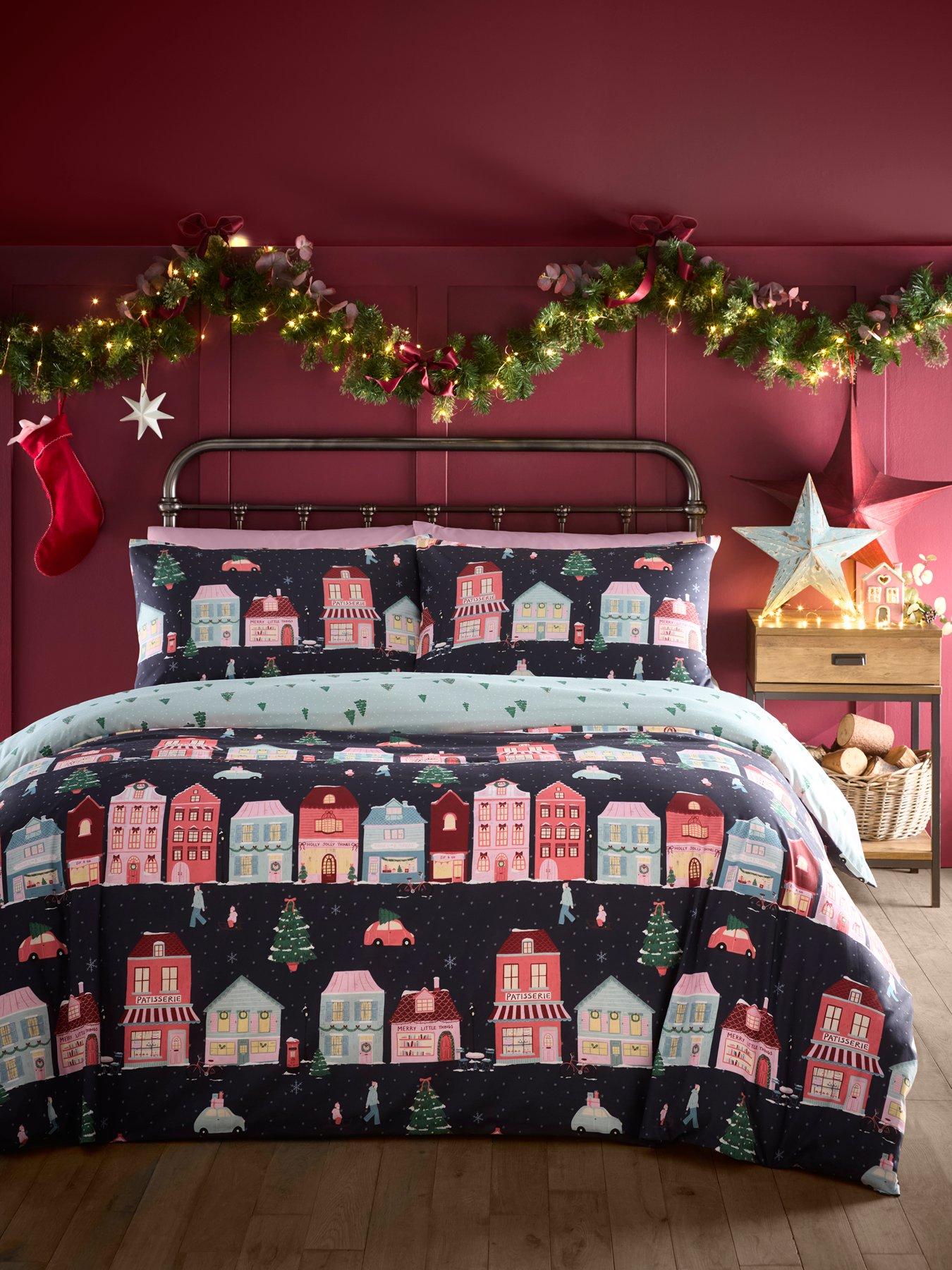Image 1 of 4 of Fusion Christmas Houses Duvet Cover Set In Navy