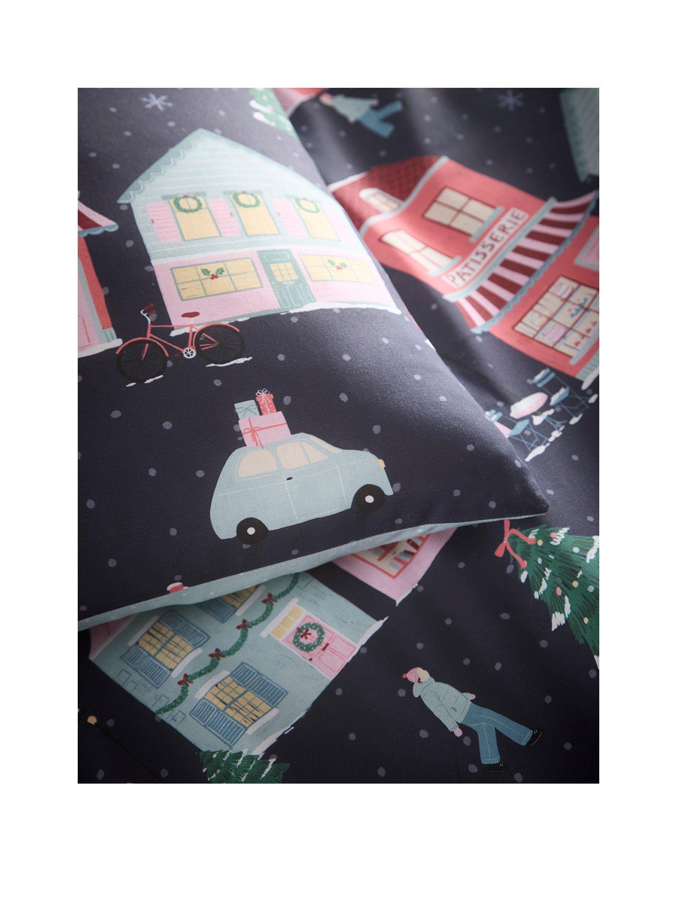 Image 2 of 4 of Fusion Christmas Houses Duvet Cover Set In Navy