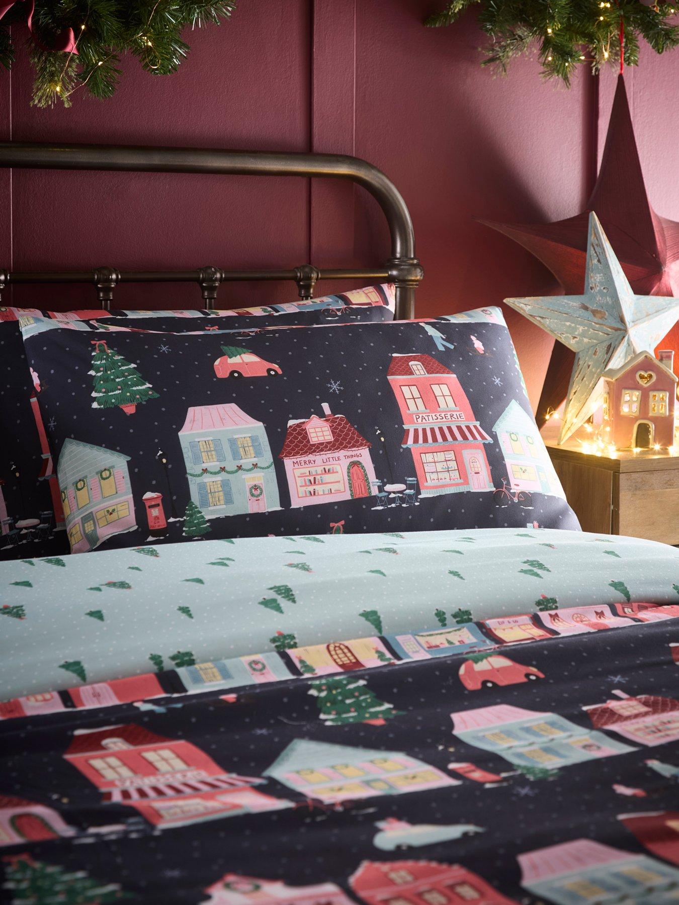 Image 3 of 4 of Fusion Christmas Houses Duvet Cover Set In Navy