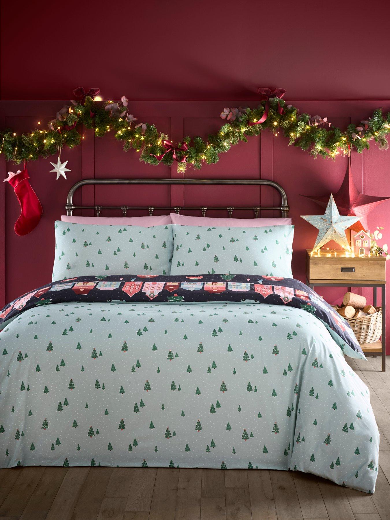 Image 4 of 4 of Fusion Christmas Houses Duvet Cover Set In Navy