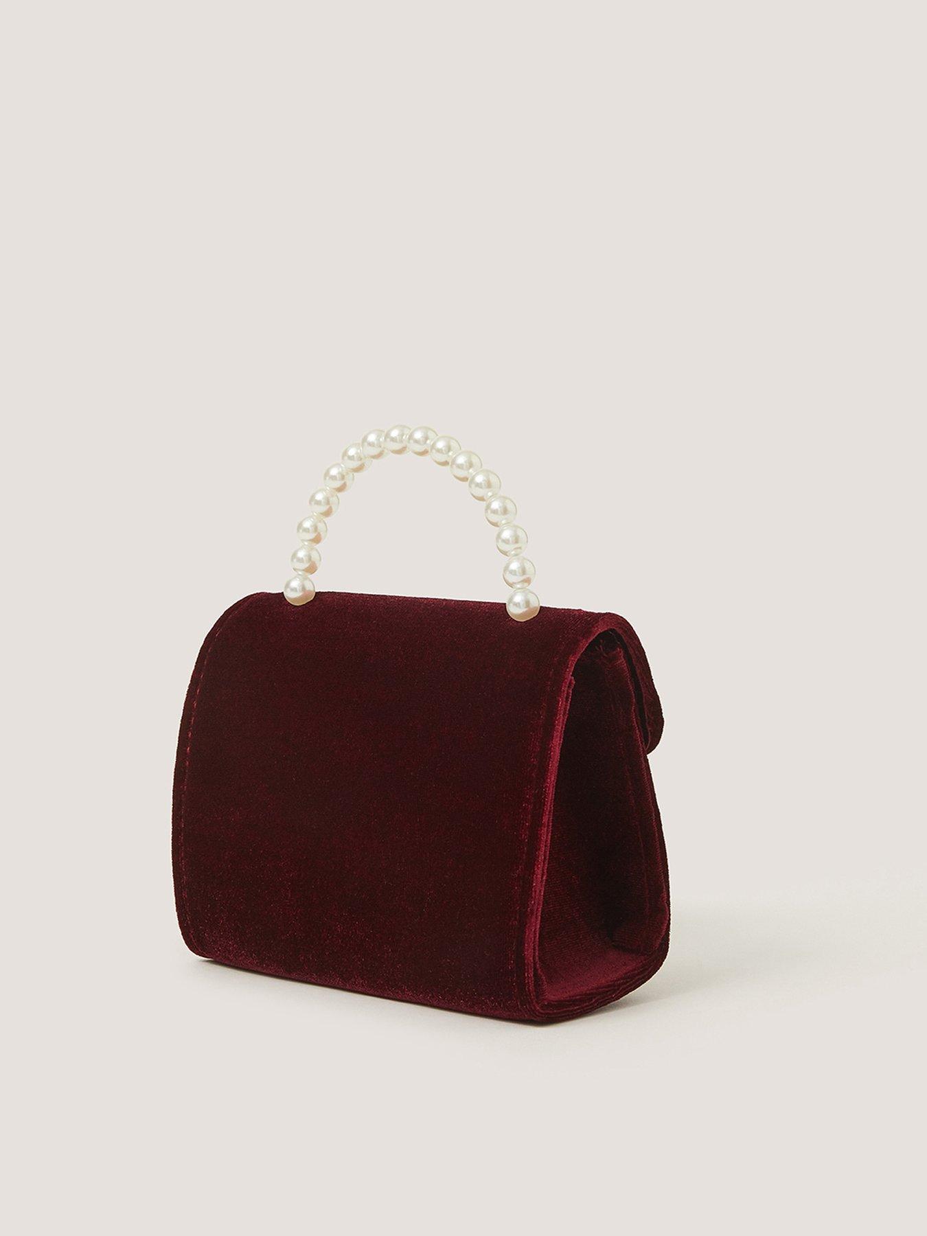 Image 2 of 4 of Monsoon Girls Embroidered Velvet Clasp Bag - Burgundy