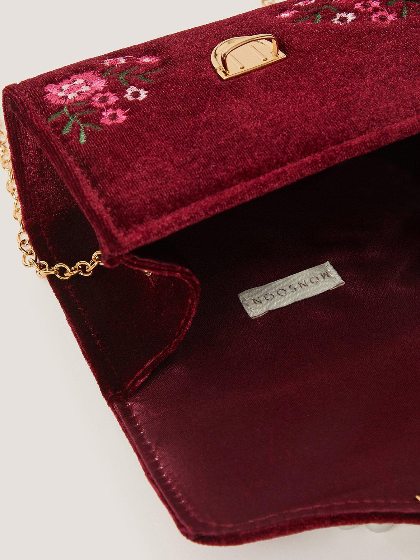 Image 4 of 4 of Monsoon Girls Embroidered Velvet Clasp Bag - Burgundy