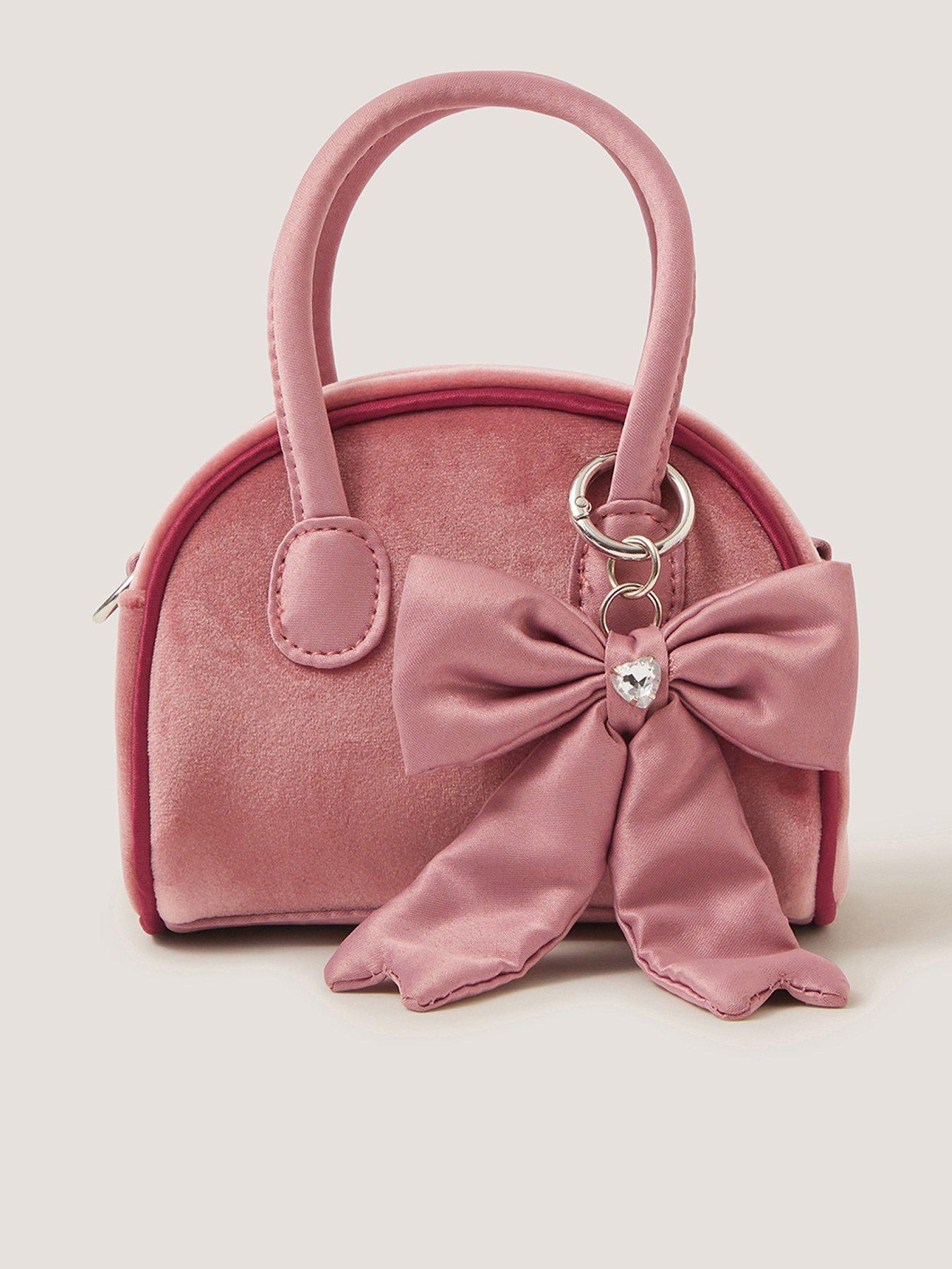 Image 1 of 4 of Monsoon Girls Bow Charm Velvet Bag - Pink