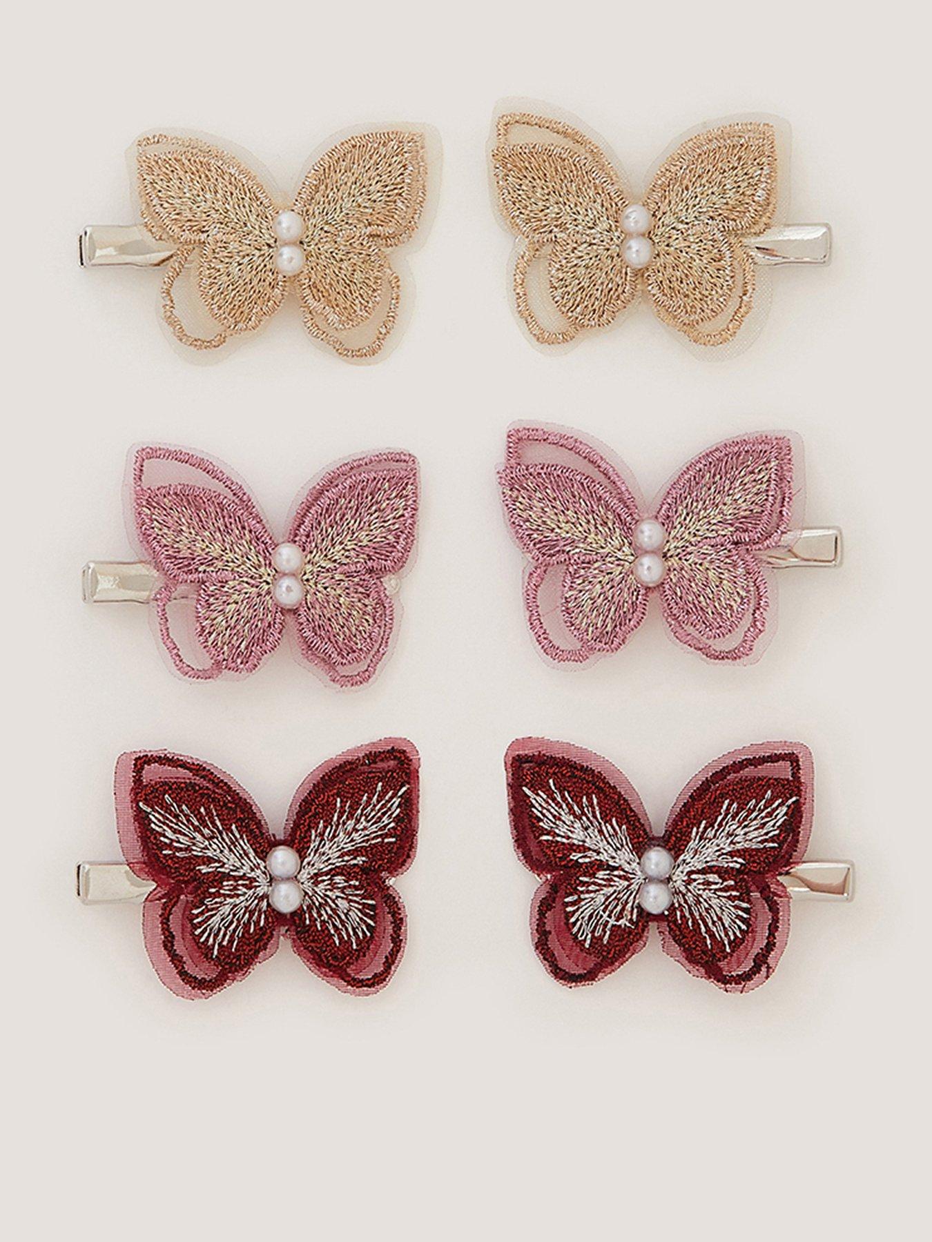 Image 1 of 2 of Monsoon Girls 6 Pack Embroidered Butterfly Clips - Multi