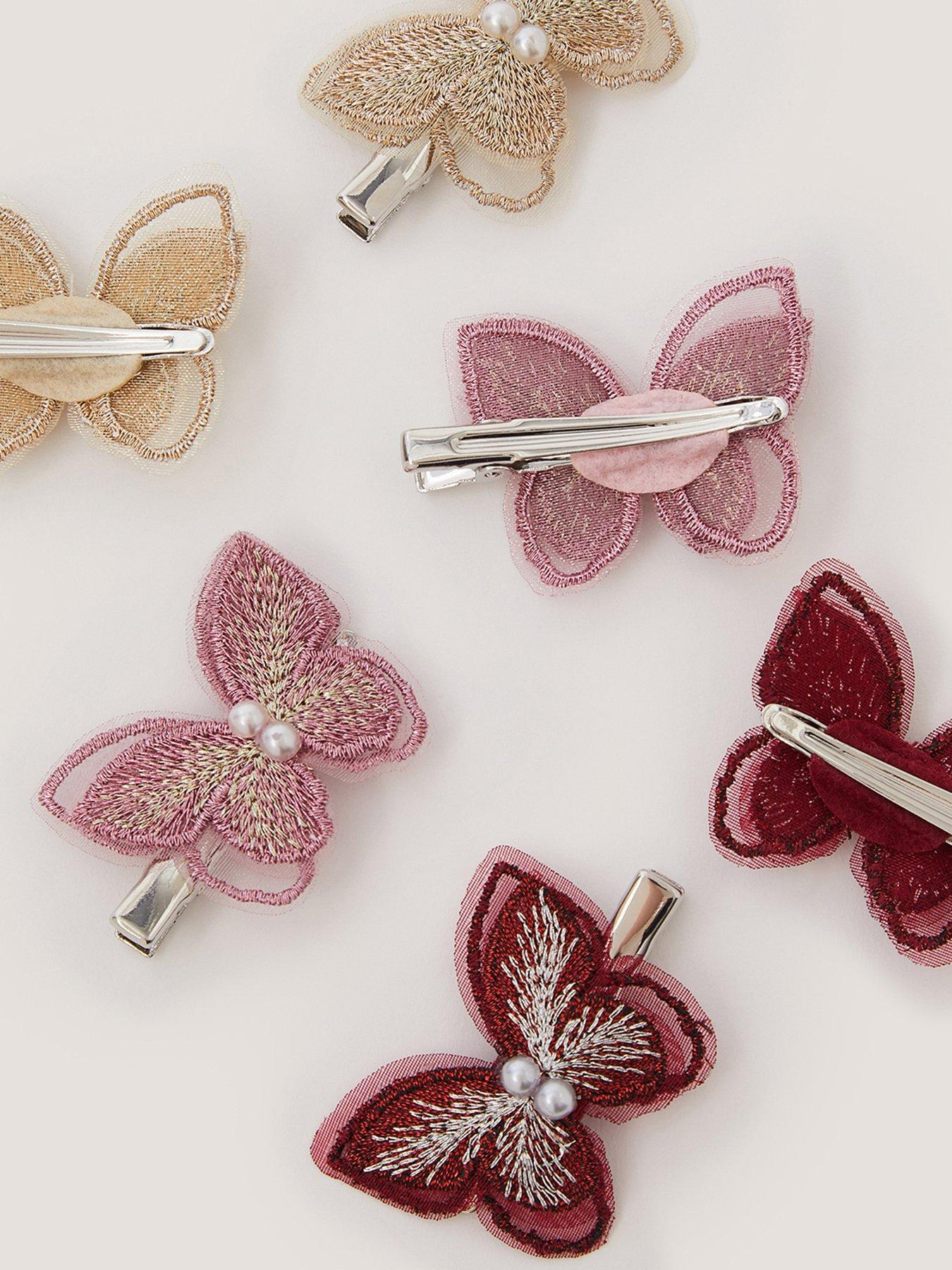 Image 2 of 2 of Monsoon Girls 6 Pack Embroidered Butterfly Clips - Multi