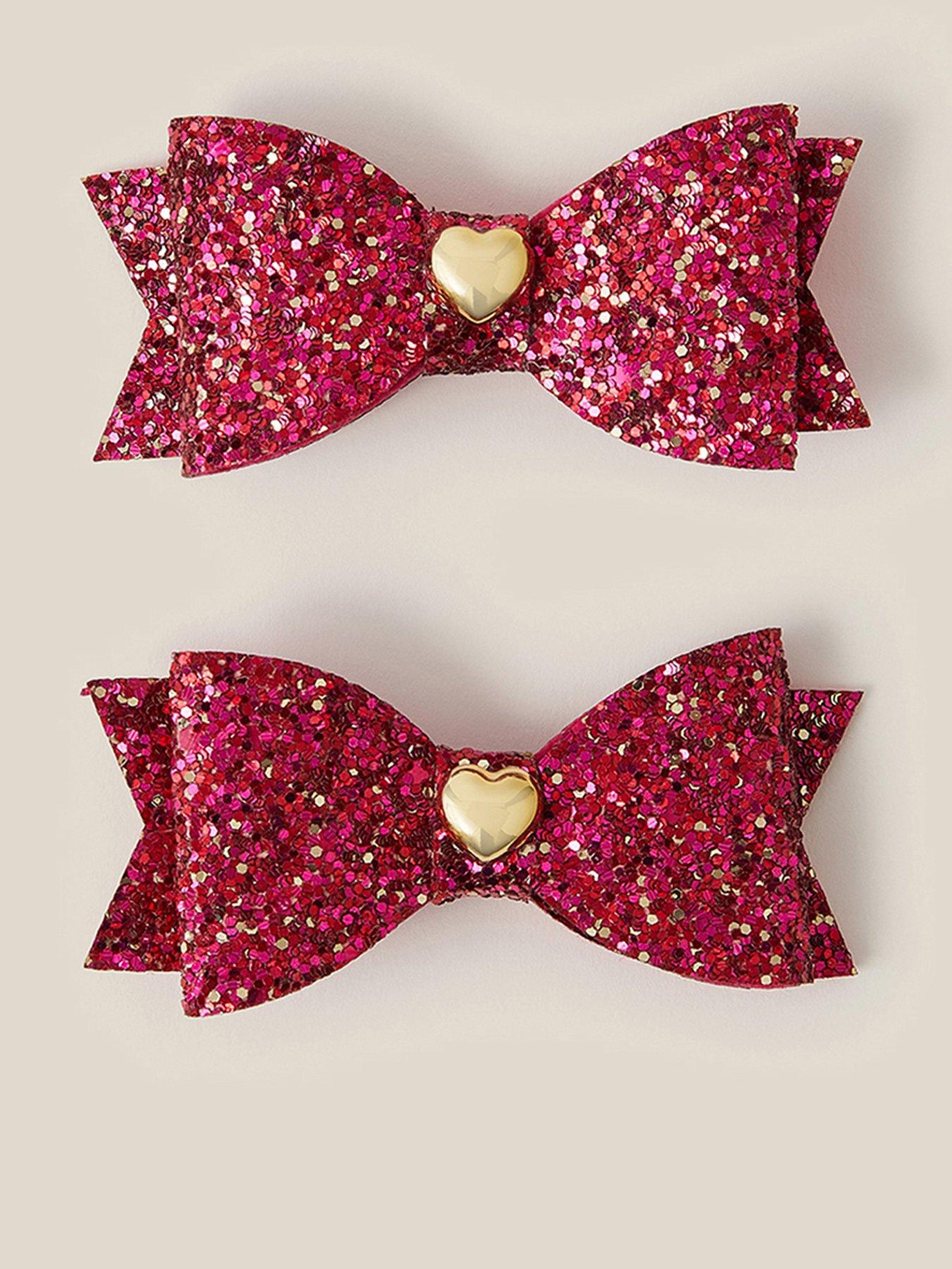 Monsoon Girls 2 Pack Glitter Bow Clips - Cherry