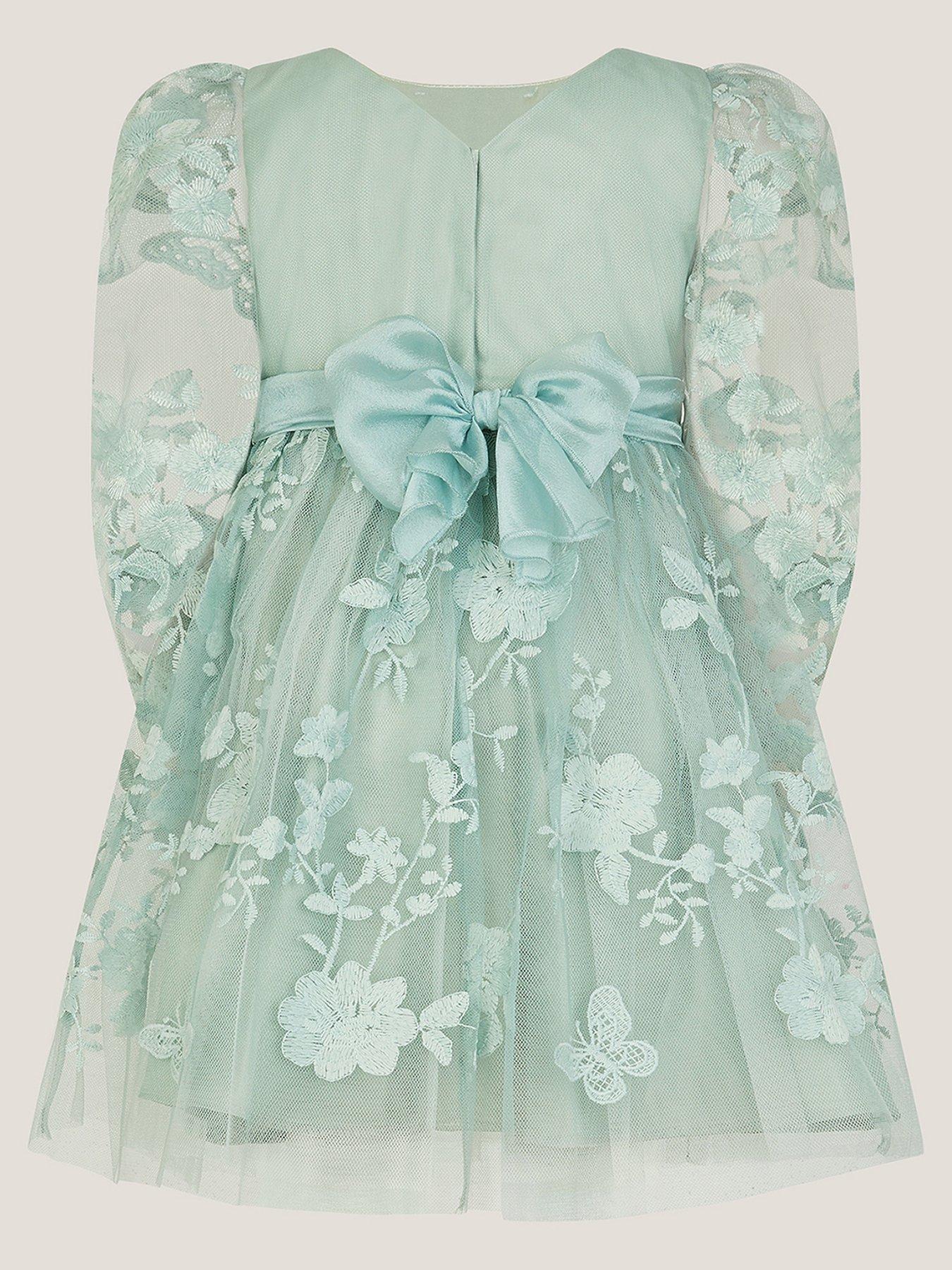 Image 3 of 4 of Monsoon Baby Girls Beatrice Long Sleeve Embroidered Dress - Sage