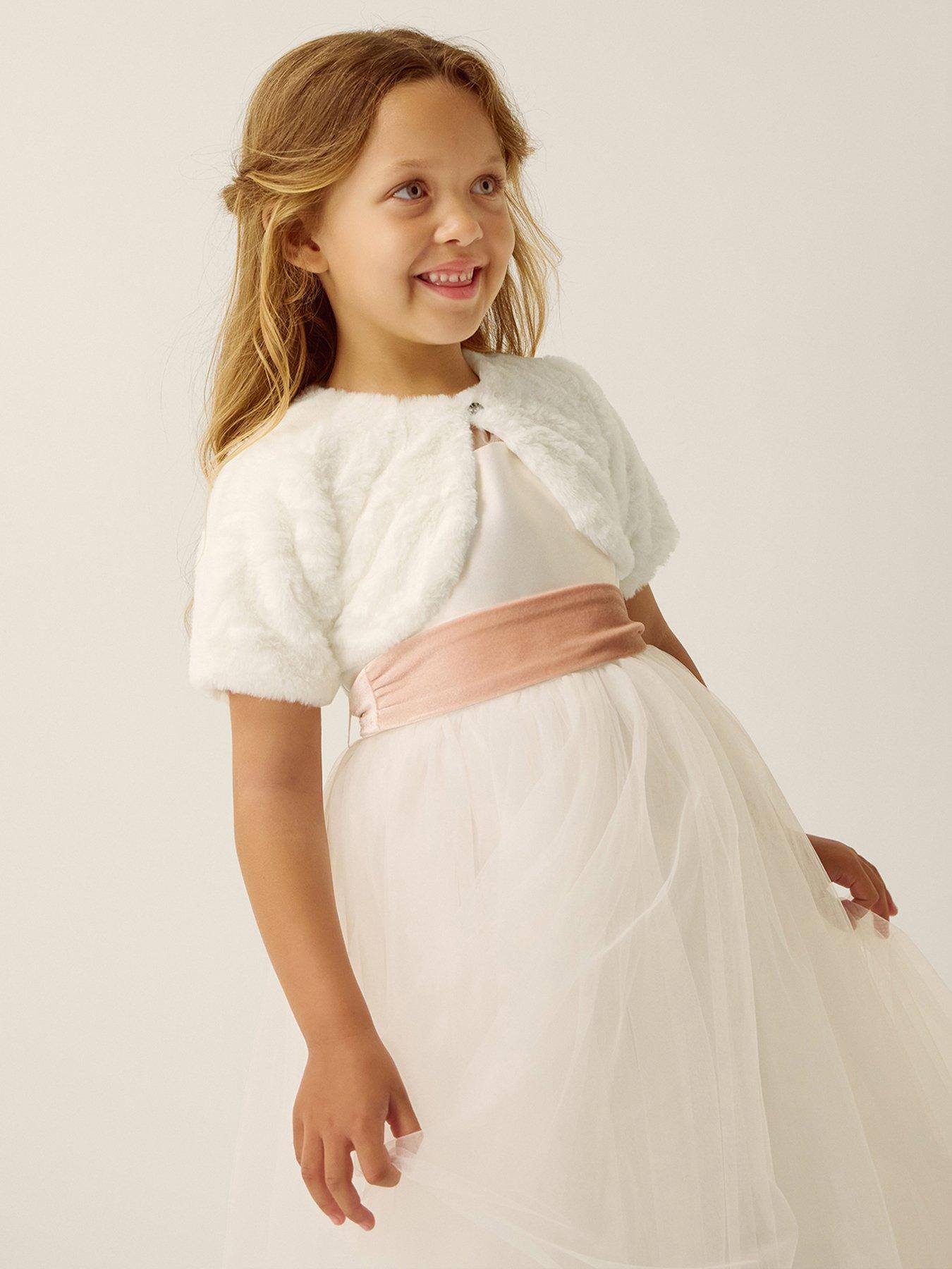 Image 1 of 4 of Monsoon Baby Girls Rose Faux Fur Short Shrug - Ivory