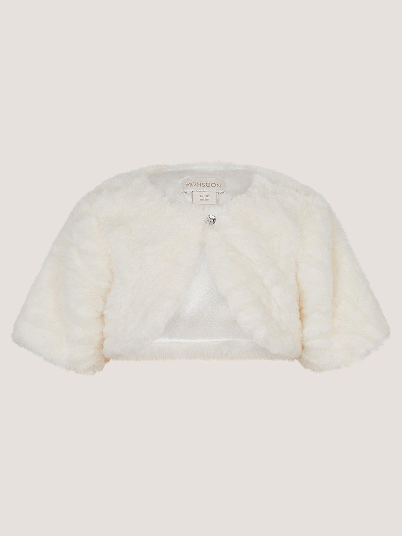Image 2 of 4 of Monsoon Baby Girls Rose Faux Fur Short Shrug - Ivory