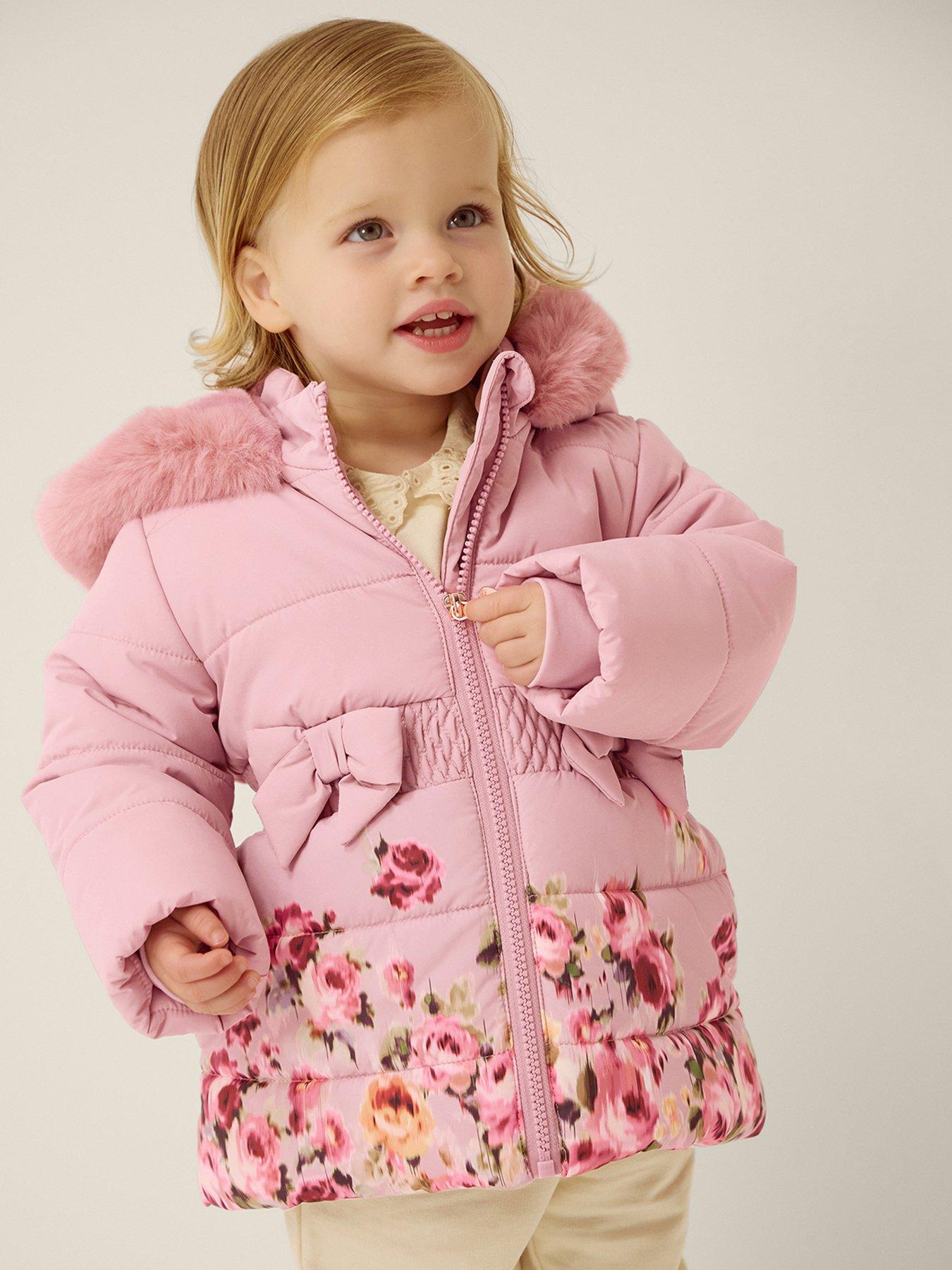 Monsoon Baby Girls Padded Blurry Roses Coat - Pink