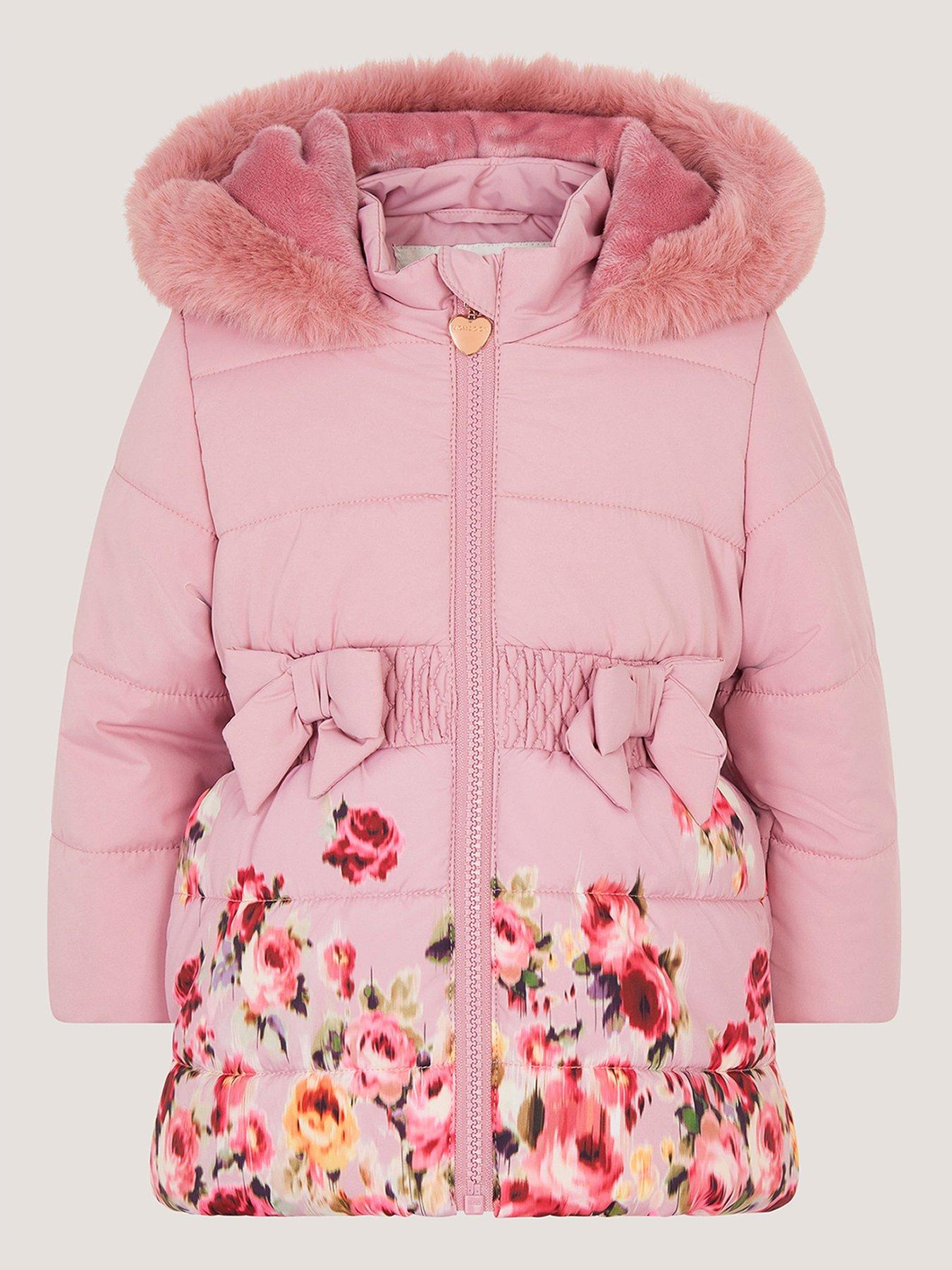 Image 2 of 4 of Monsoon Baby Girls Padded Blurry Roses Coat - Pink