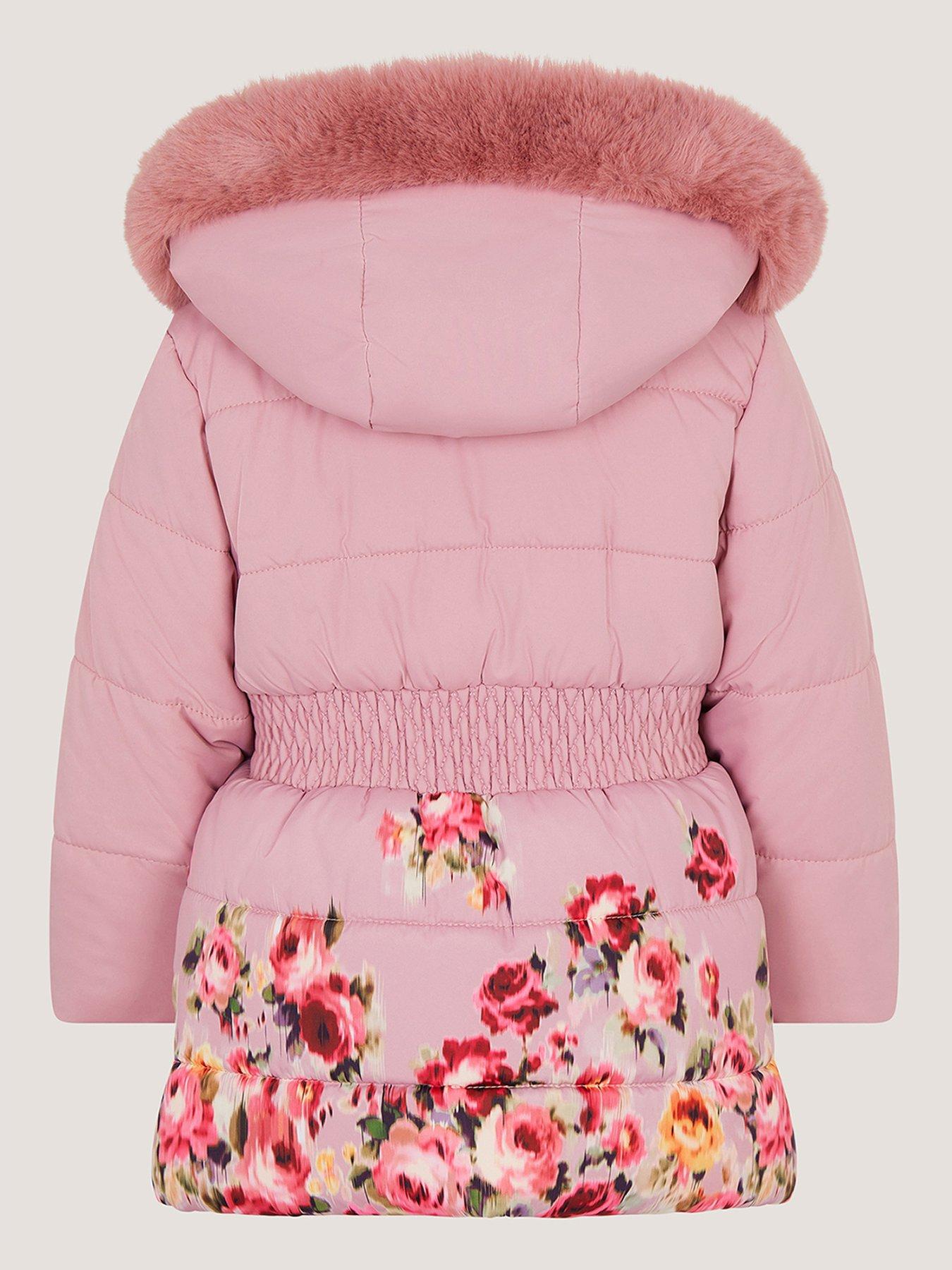 Image 3 of 4 of Monsoon Baby Girls Padded Blurry Roses Coat - Pink