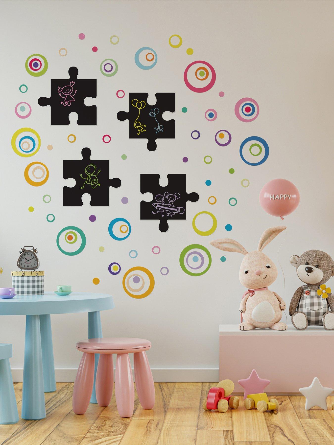 Walplus Chalkboard Puzzle Wall Sticker With Colourful Circles And Rings For Kids Playroom Decor