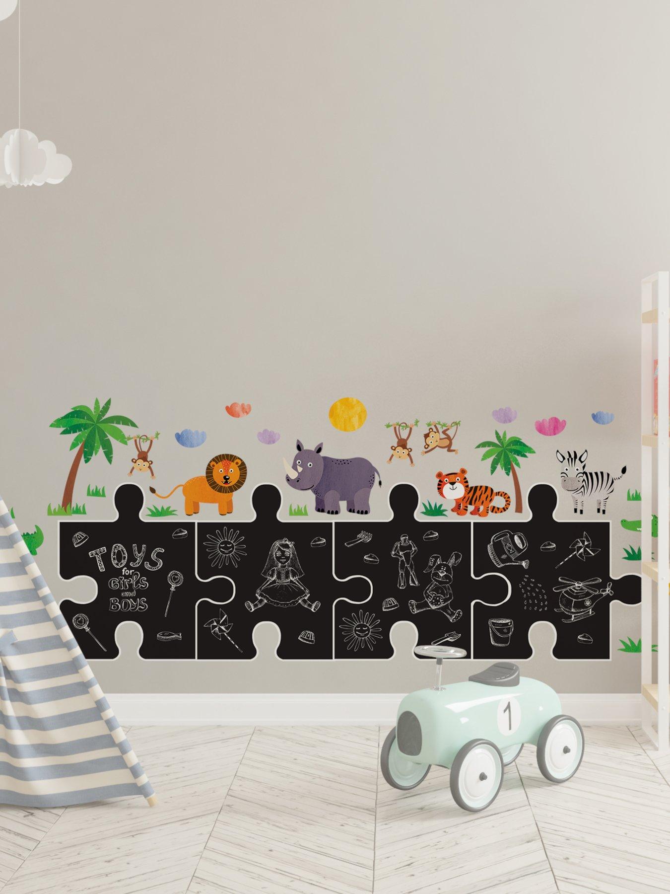 Walplus Chalkboard Puzzle Wall Sticker With Jungle Animals For Kids Nursery And Playroom Decor