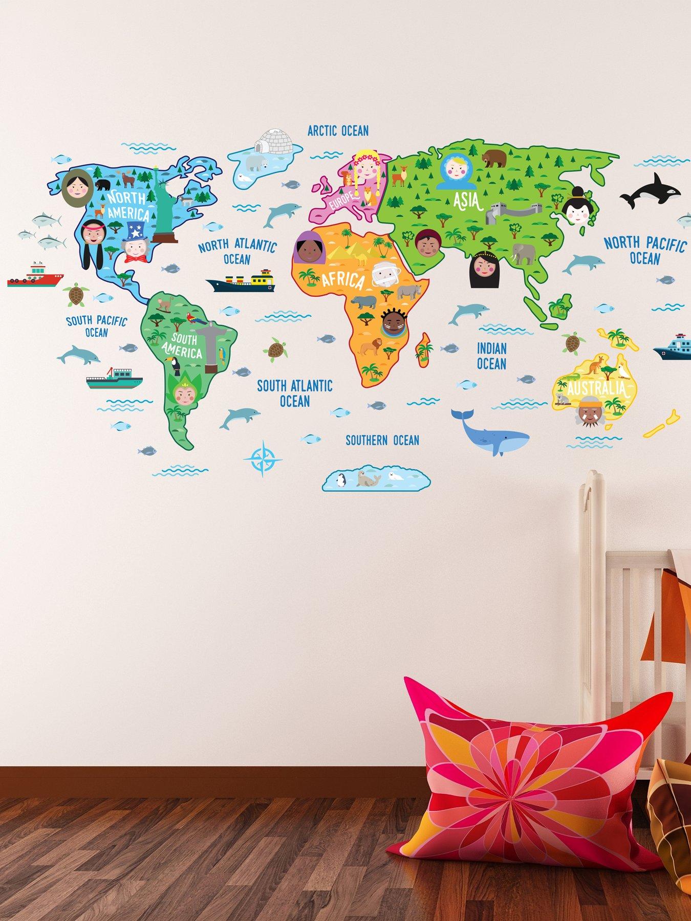 Walplus Colourful Nursery World Map Wall Sticker For Kids Bedroom Playroom Educational Decor