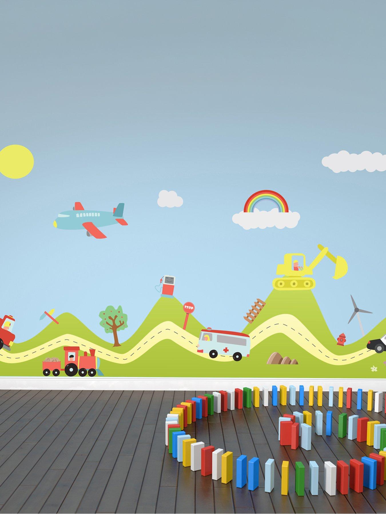 Walplus Happy Hills And Happy Cars Wall Sticker Set For Kids Bedroom Playroom Nursery Decor