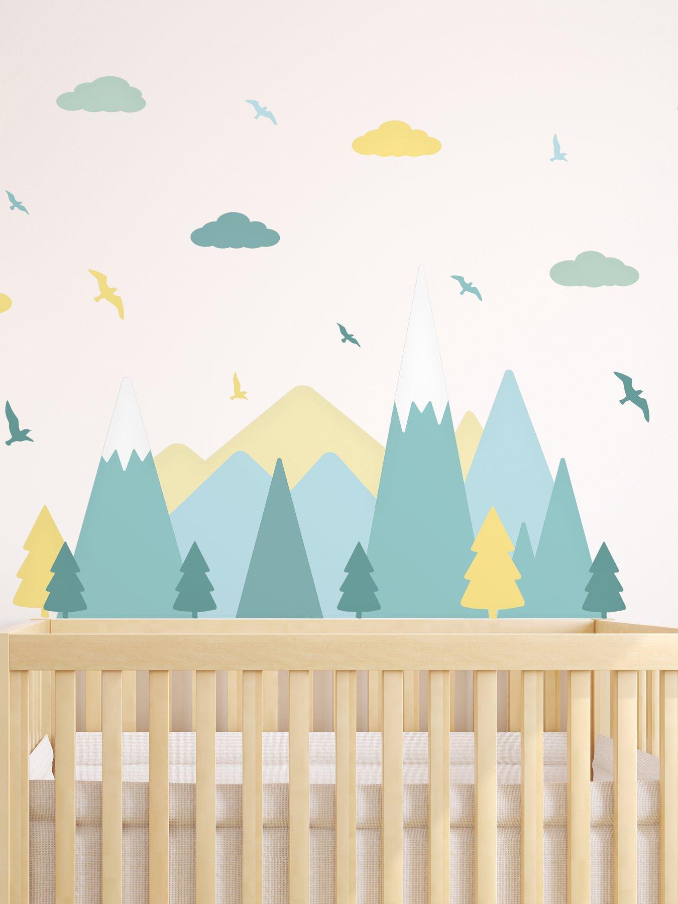 Walplus Colourful Yellow And Blue Mountains Landscape Wall Stickers For Kids Bedroom Decor