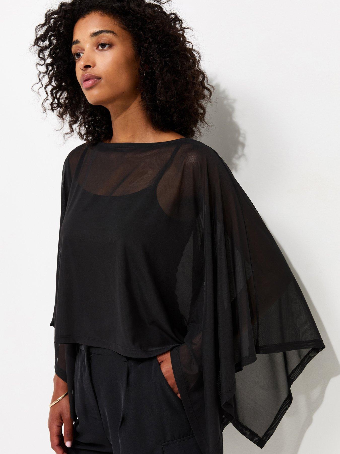 Image 1 of 5 of New Look Slash Neck Mesh Cape - Black