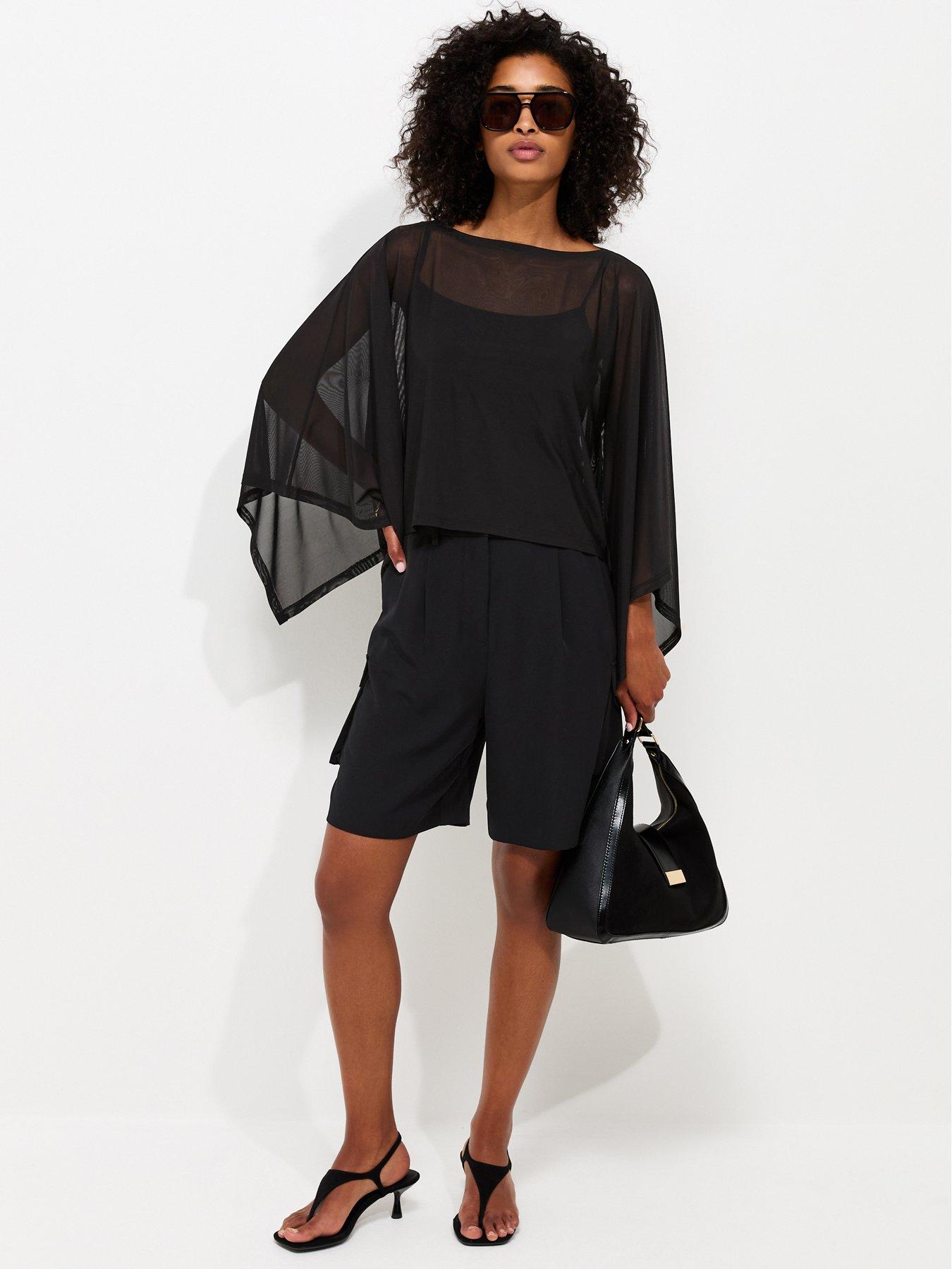 Image 3 of 5 of New Look Slash Neck Mesh Cape - Black