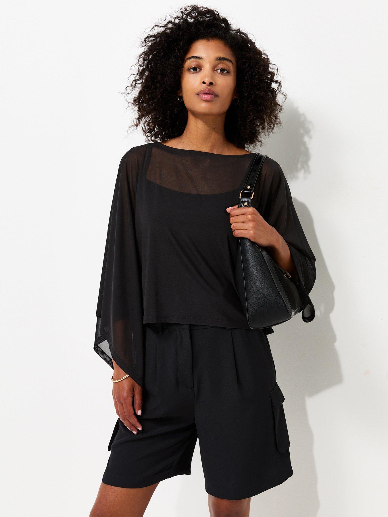 Image 4 of 5 of New Look Slash Neck Mesh Cape - Black