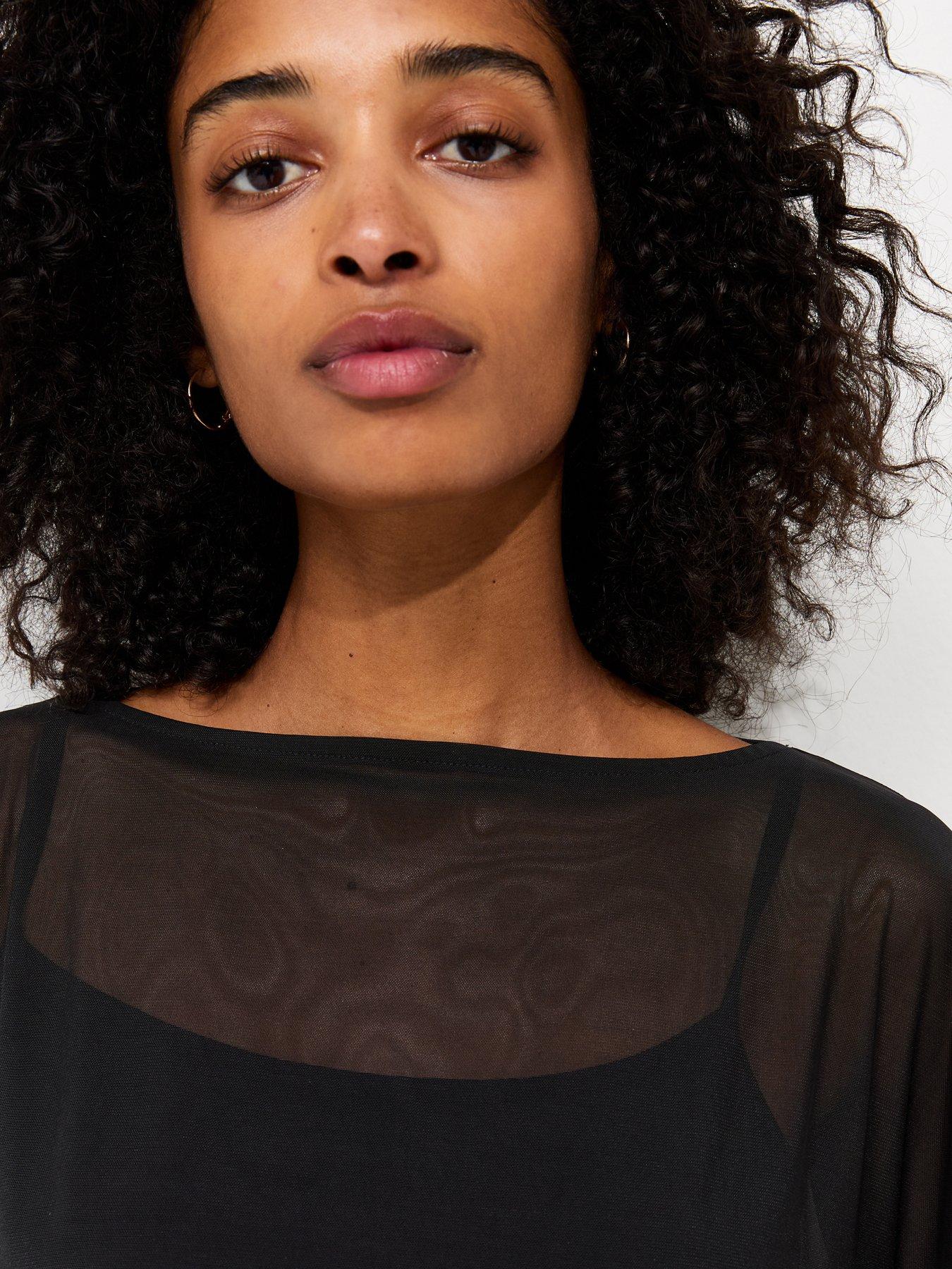 Image 5 of 5 of New Look Slash Neck Mesh Cape - Black
