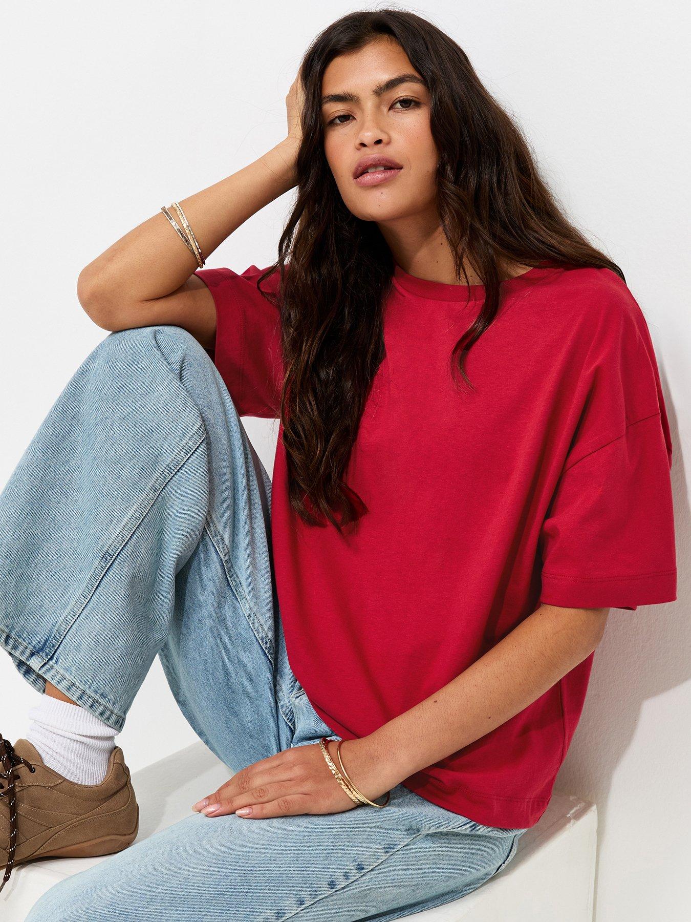 New Look Cotton Oversized Boxy T-Shirt - Red