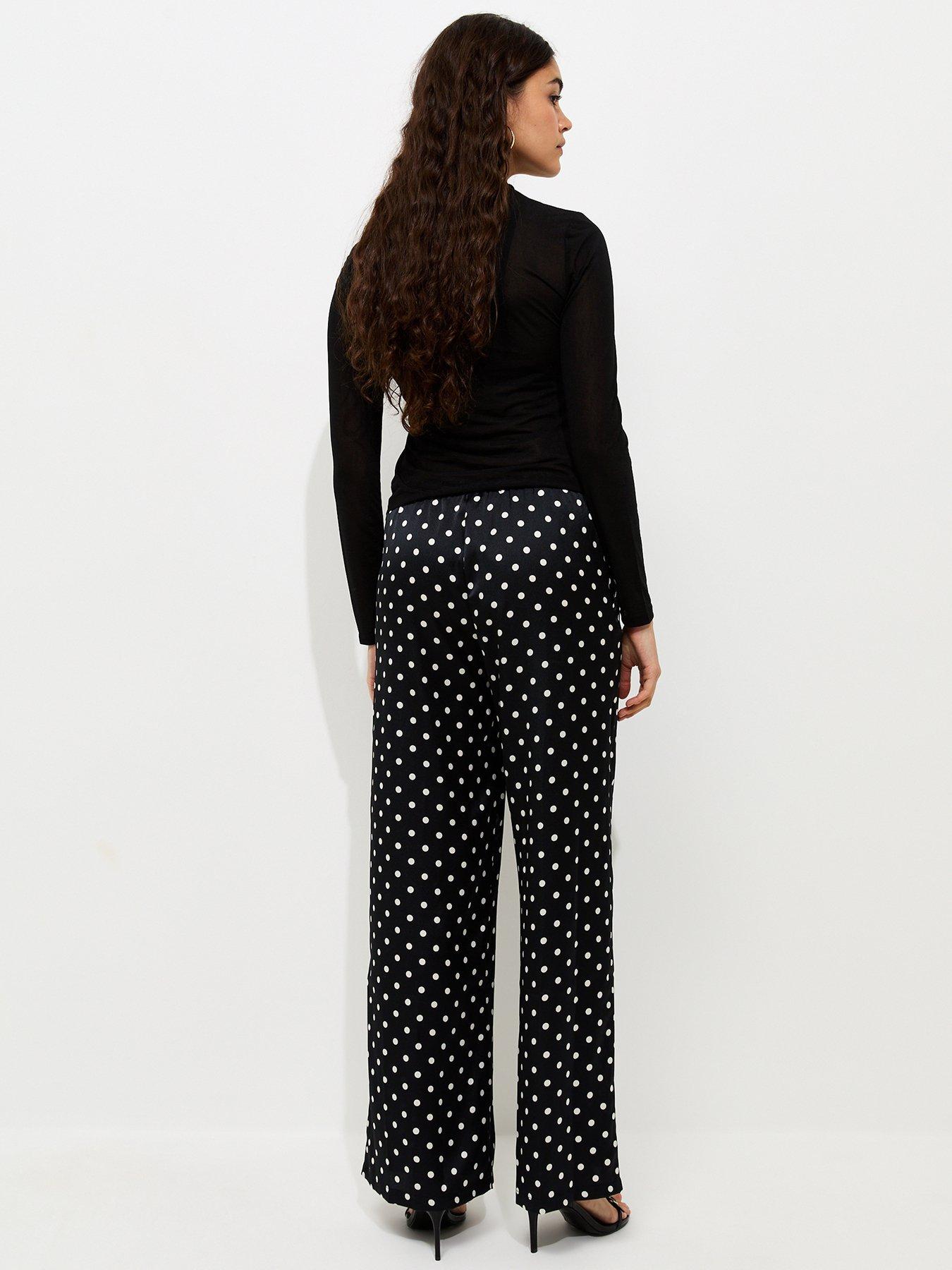 Image 2 of 5 of New Look Polka Dot Satin Wide Leg Trousers - Black