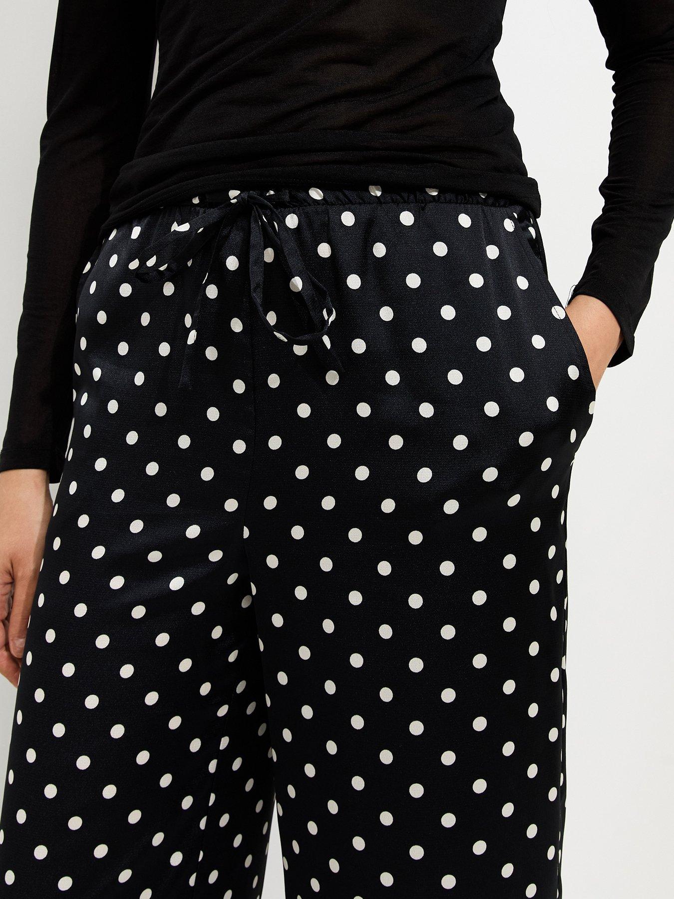Image 4 of 5 of New Look Polka Dot Satin Wide Leg Trousers - Black