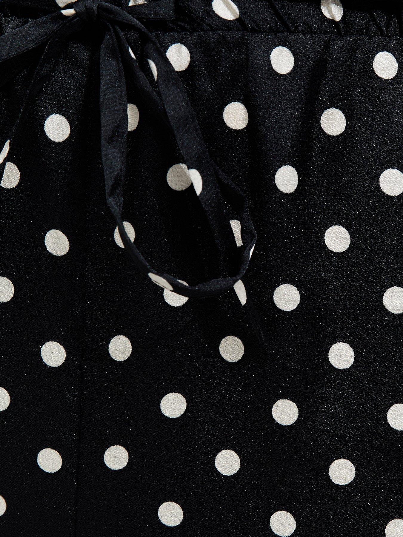 Image 5 of 5 of New Look Polka Dot Satin Wide Leg Trousers - Black