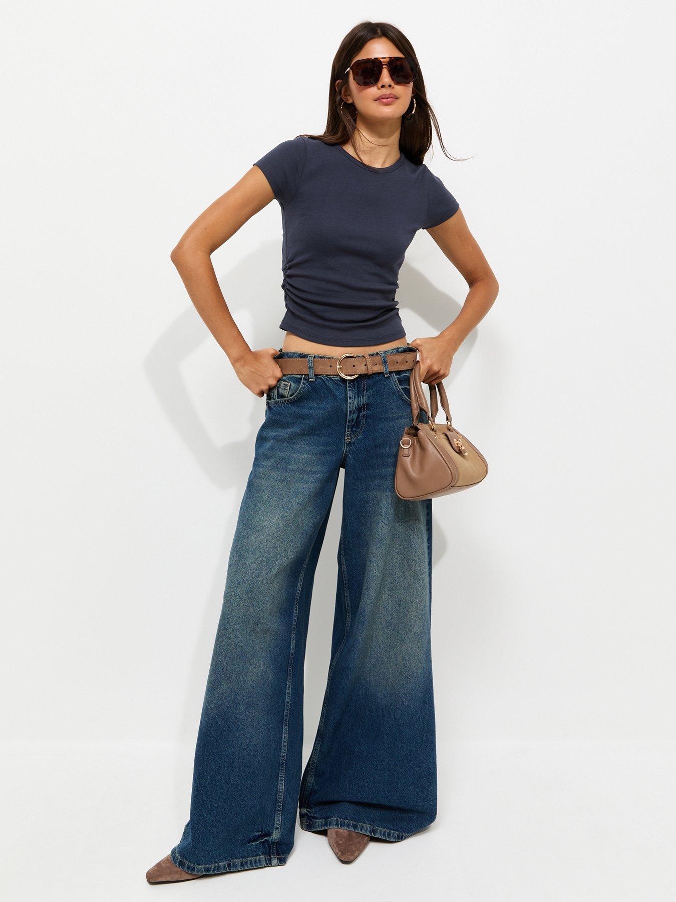 Image 3 of 5 of New Look Cotton Rich Ruched Side Baby Tee T-Shirt - Blue