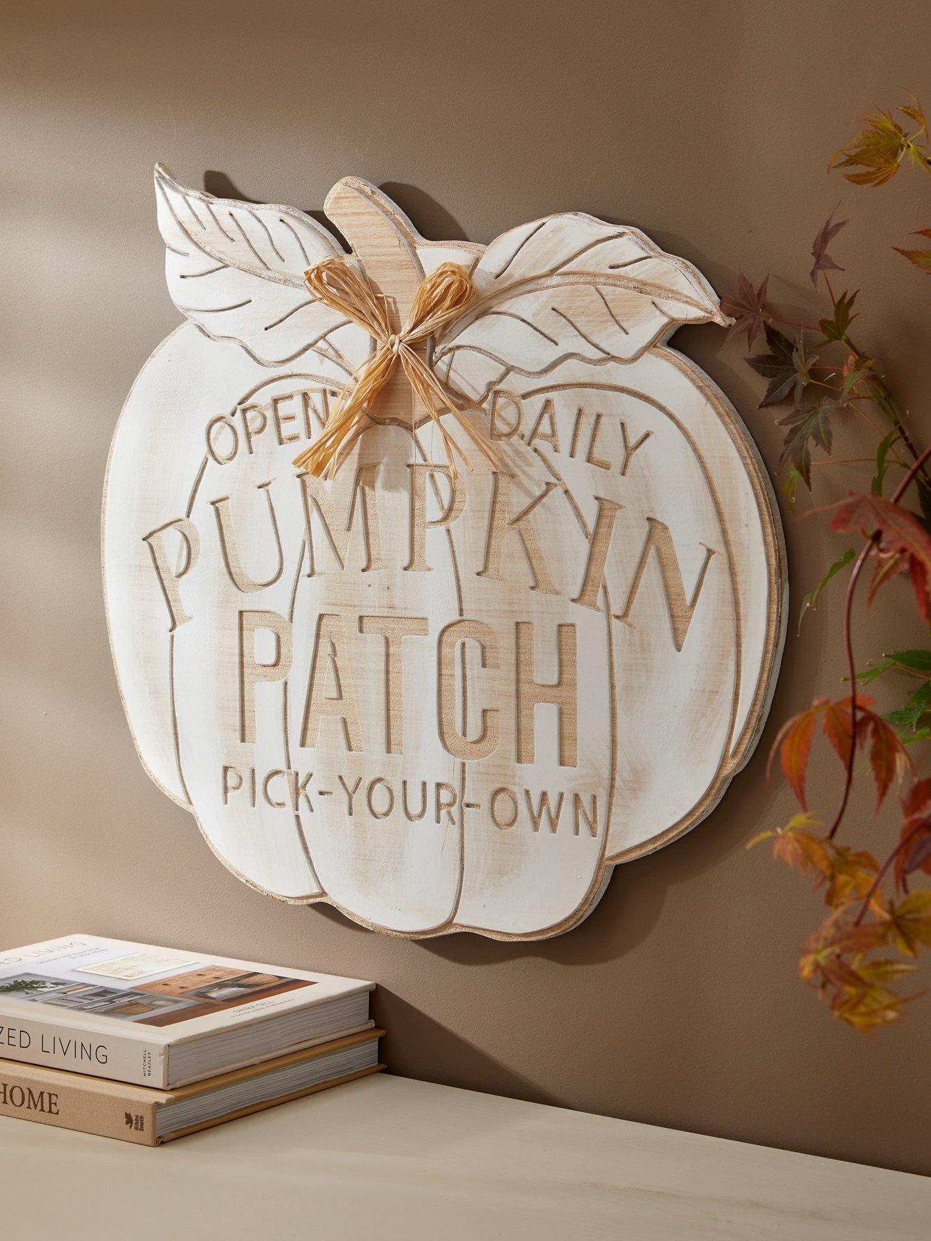 Festive 50cm White Washed Wooden Pumpkin Patch Sign