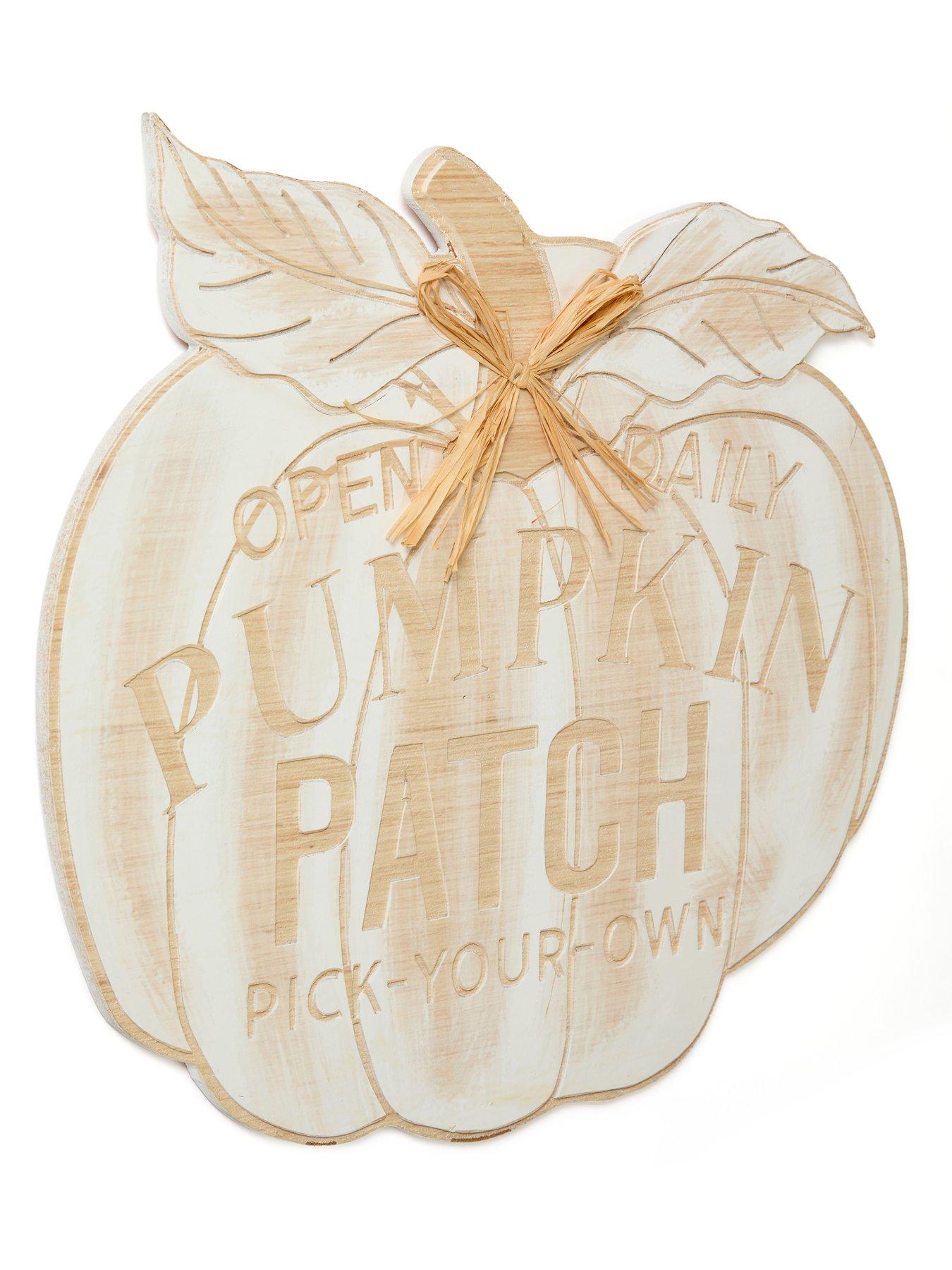 Image 2 of 5 of Festive 50cm White Washed Wooden Pumpkin Patch Sign