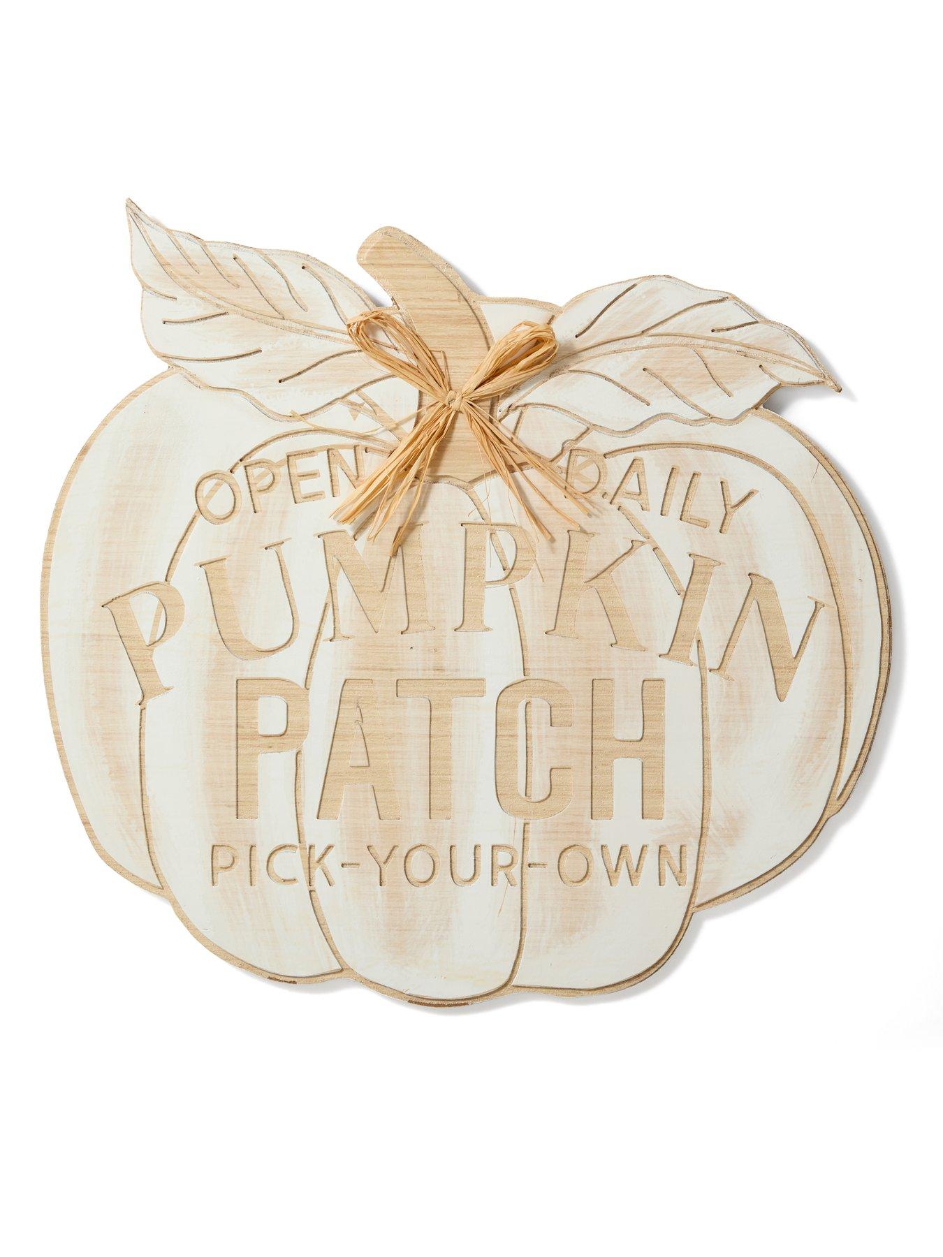 Image 5 of 5 of Festive 50cm White Washed Wooden Pumpkin Patch Sign