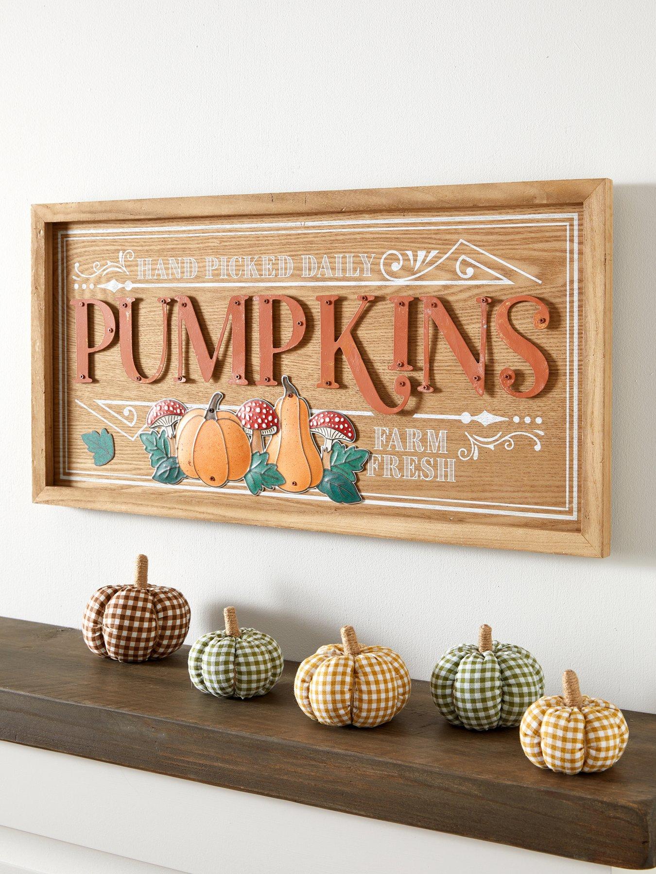 Festive 63cm Hand Picked Daily Pumpkins Dark Wood Sign